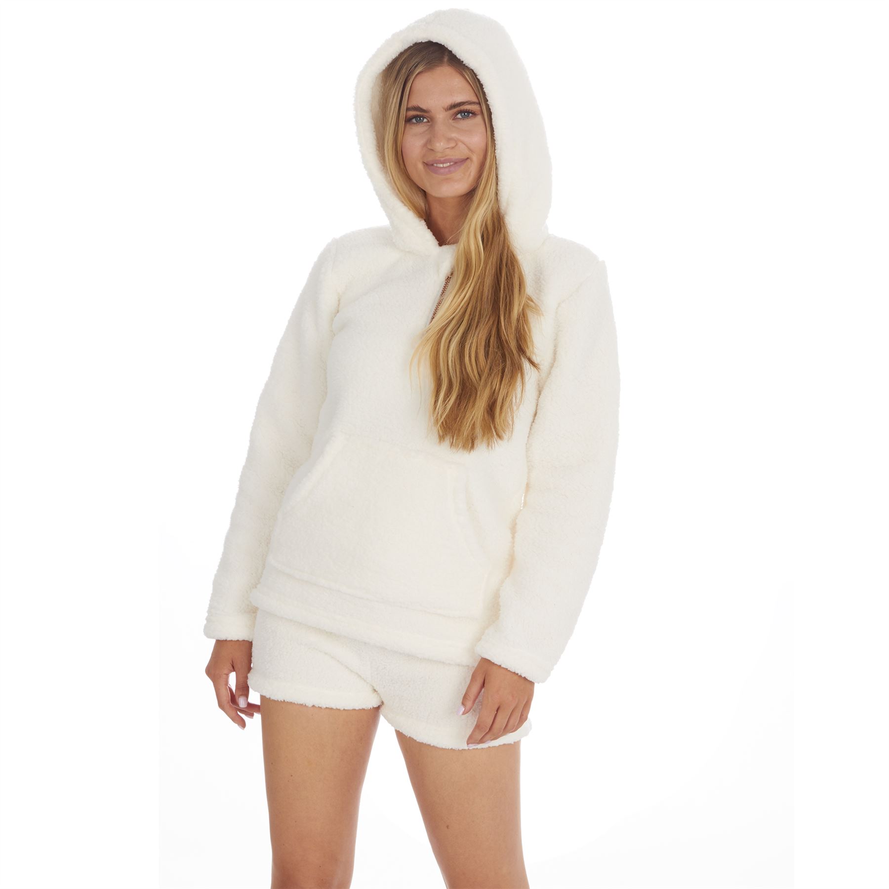 Damen weicher dicker Sherpa Kapuze Borg Fleece Hoodie Pullover Hoody Lounge Top - Bild 6 von 15