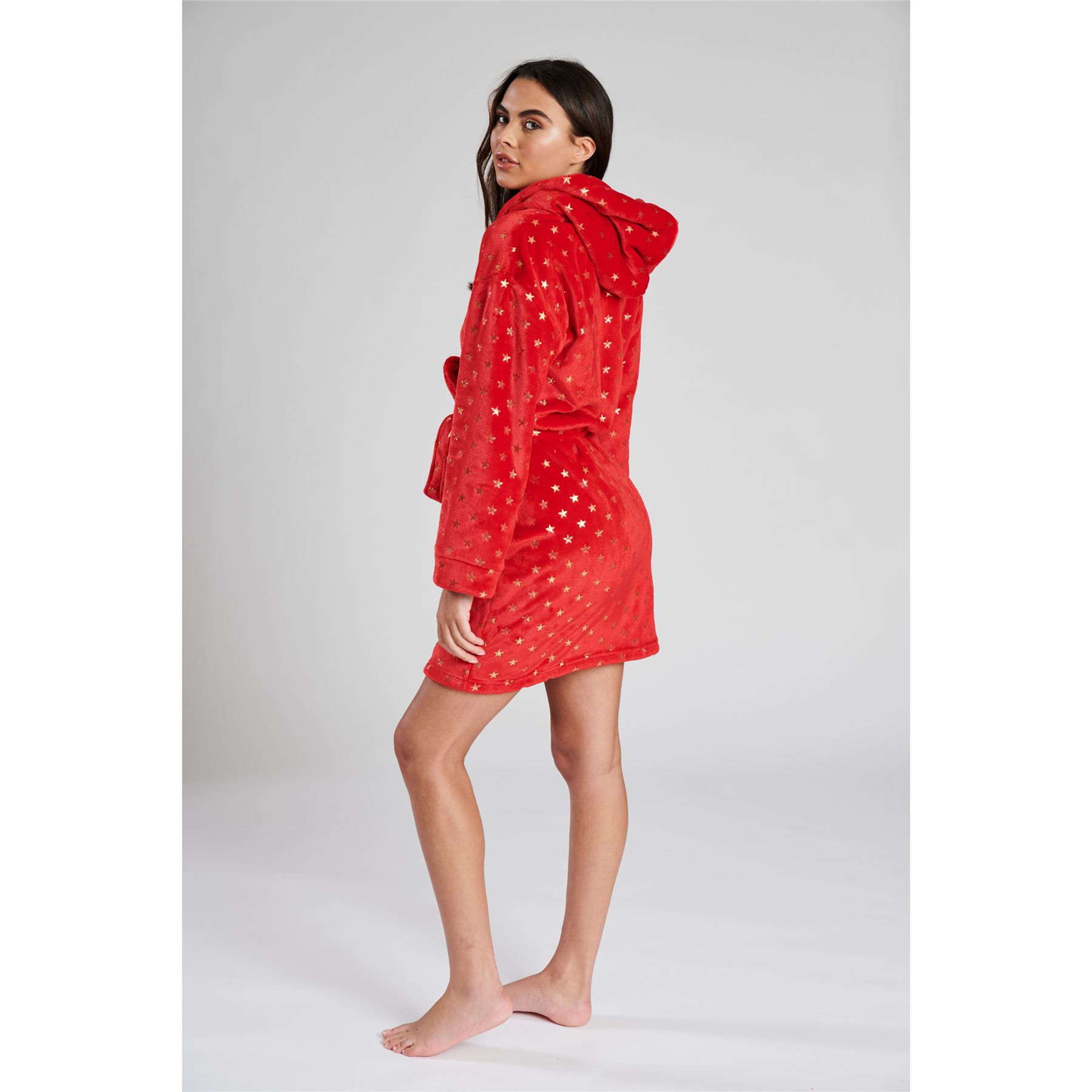 Ladies Super Soft Hooded Fleece Robe Dressing Gown - Picture 67 of 75