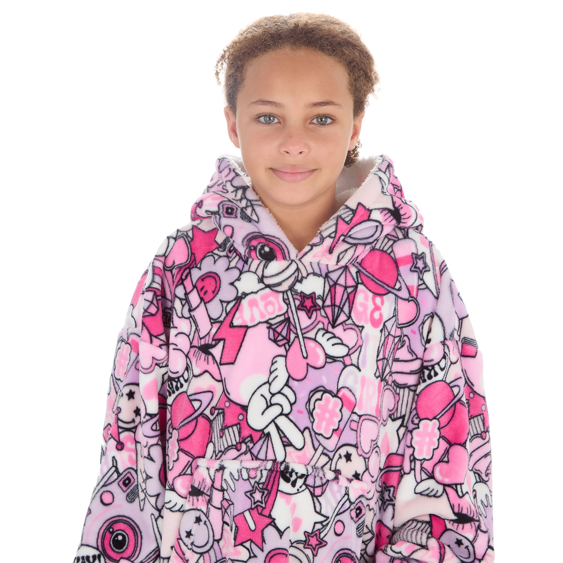 Mädchen Kinder Oversize Hoodie Leopard Karo Gaming Warm Fleece Kapuze Decke Morgenmantel - Bild 72 von 72