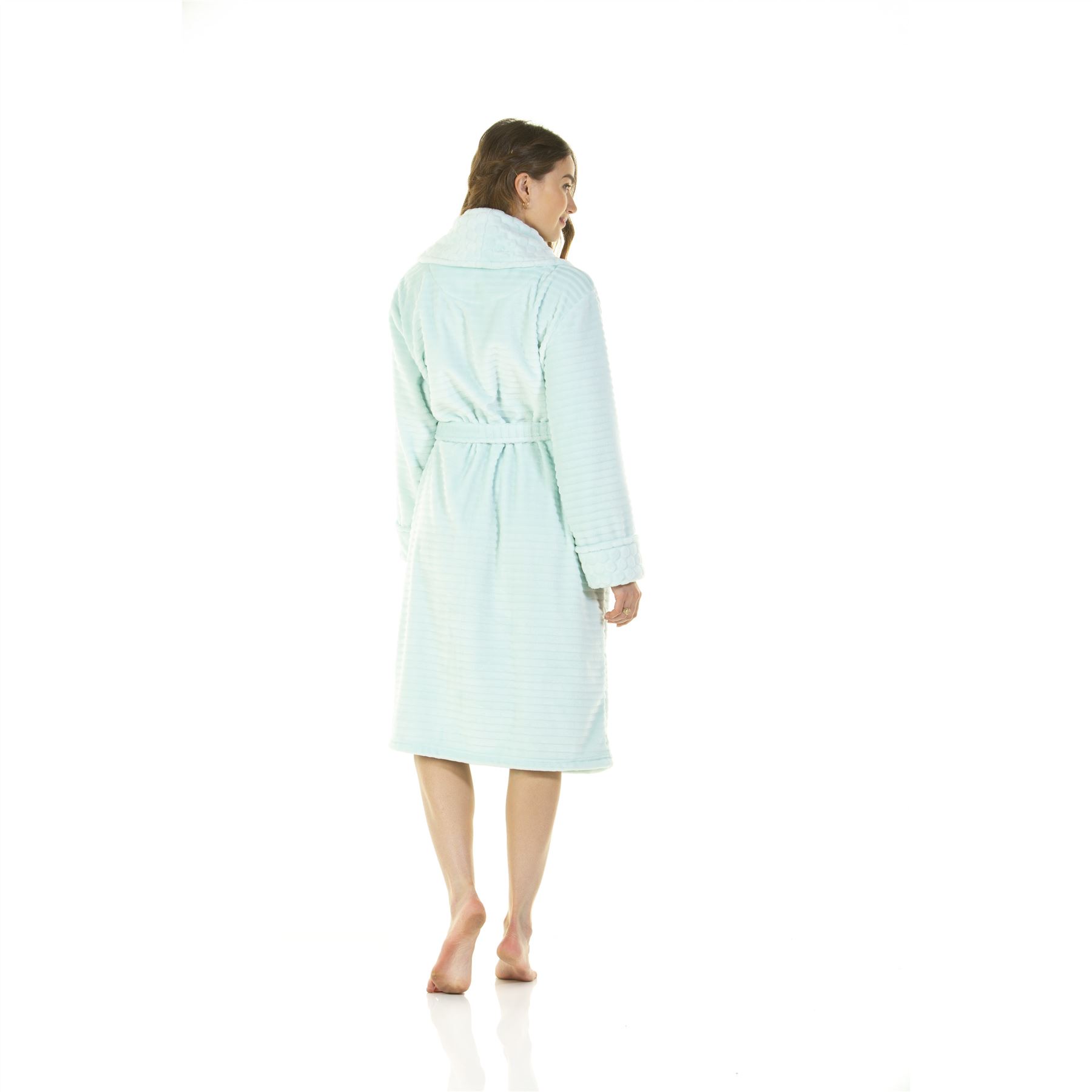 Womens Dressing Gown Ladies Cut Out Shawl Collar Fleece Super Soft Robe UK 10-20 - Picture 14 of 31