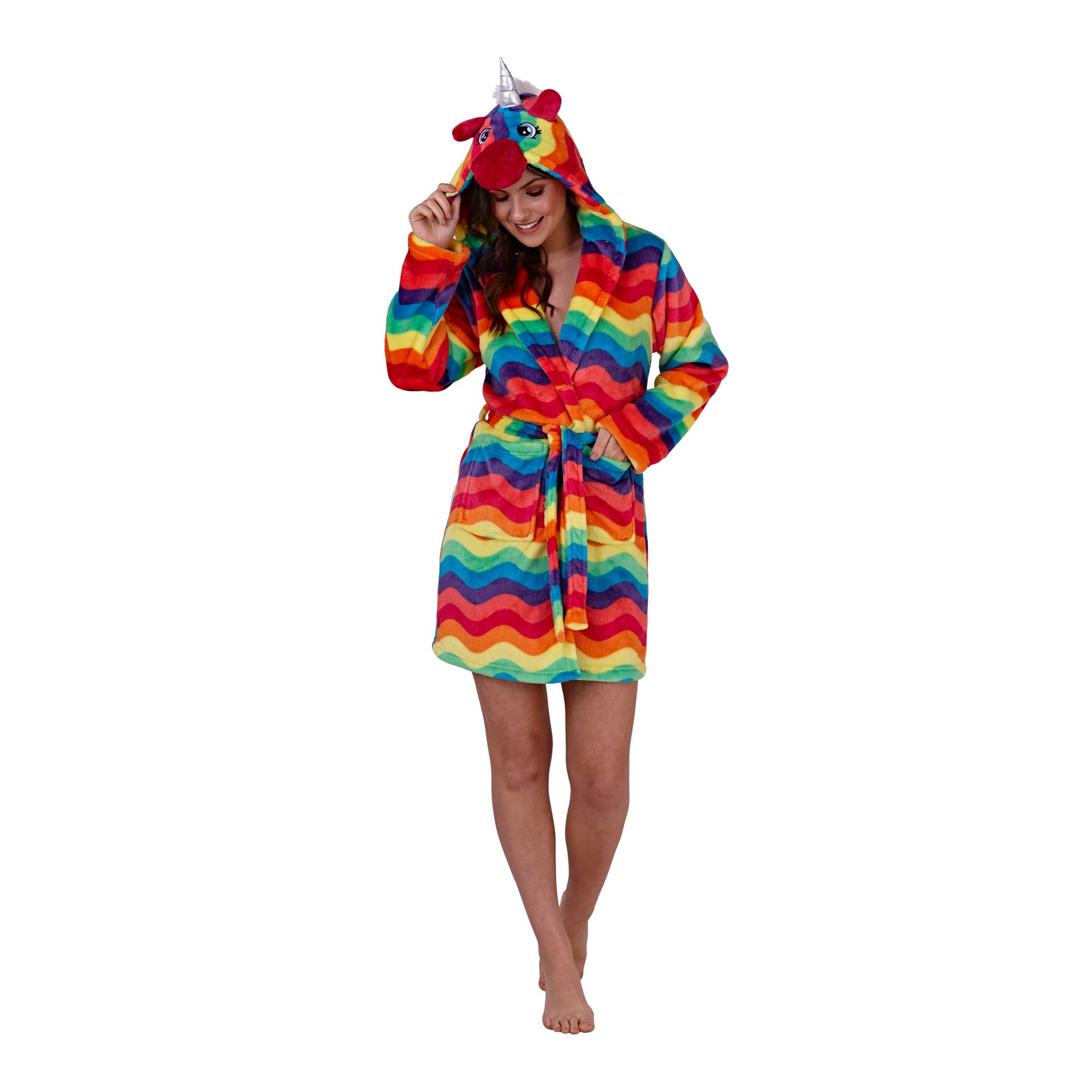 Womens Fleece Robe Dressing Gown With Novelty Hood Ladies Girls Size 8-22 - Picture 27 of 75