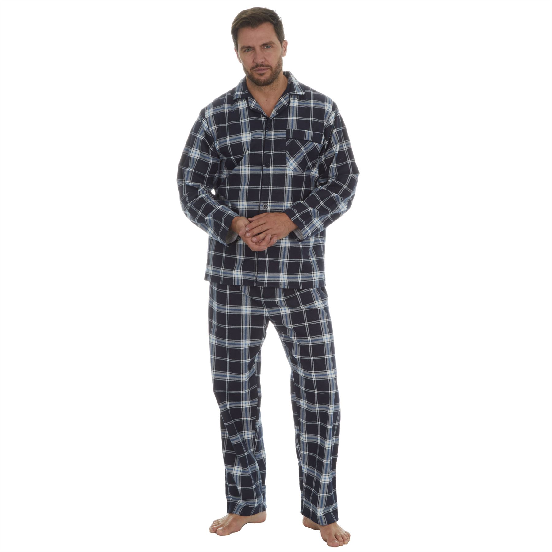 Mens Flannel Pyjamas 100% Brushed Cotton Check Pajama Set Traditional PJs - Picture 24 of 25