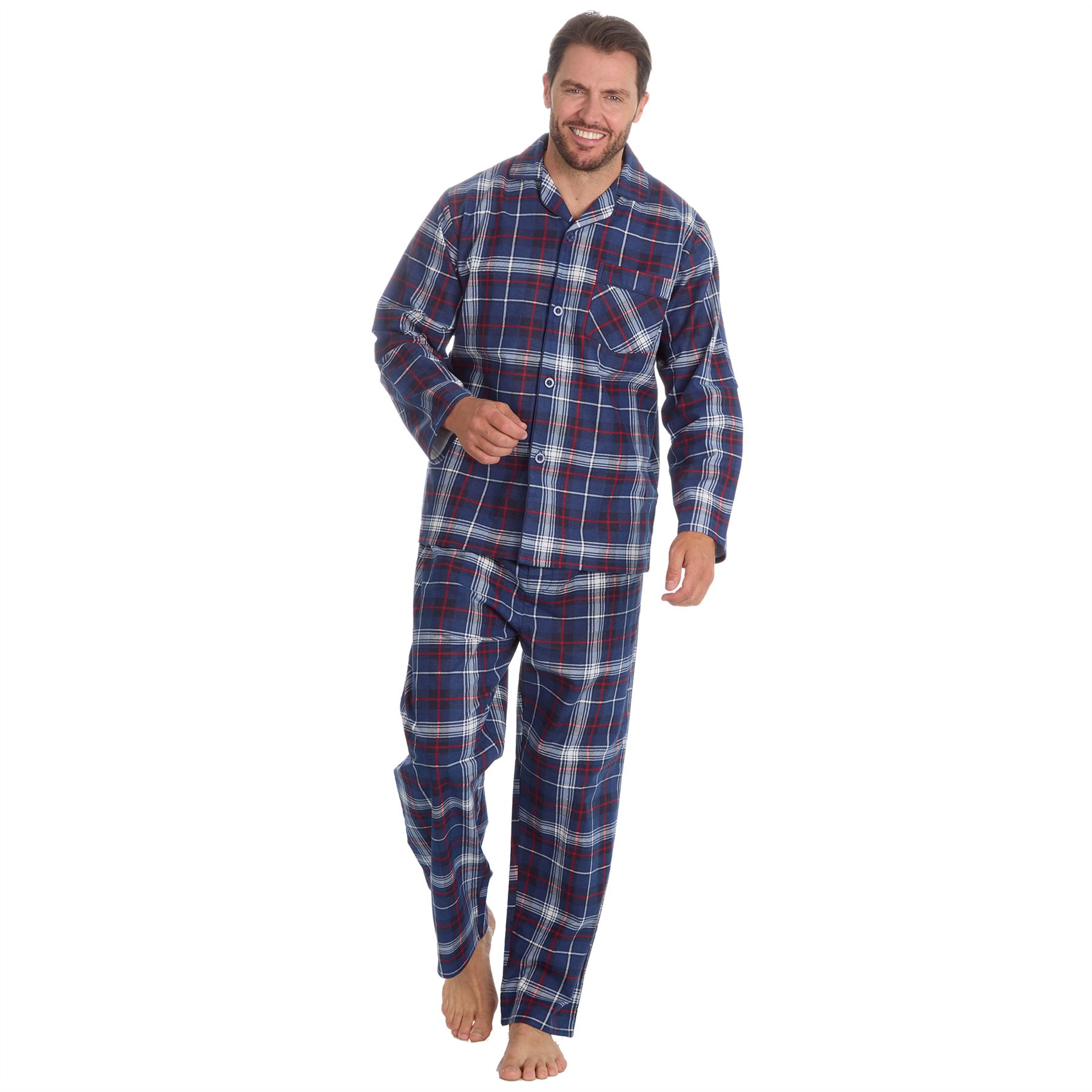 Mens Flannel Pyjamas 100% Brushed Cotton Check Pajama Set Traditional PJs - Picture 12 of 25