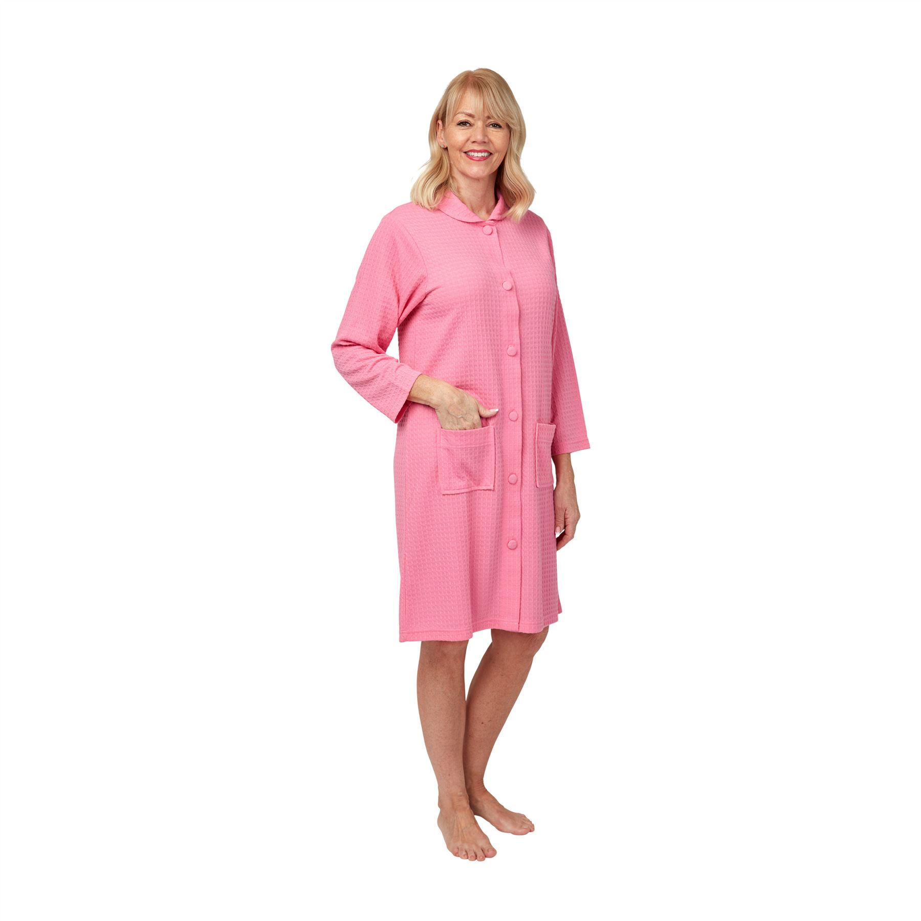 Womens Button Through Robe Ladies Lightweight Waffle Gown Housecoat Size 10-20 - Picture 4 of 5