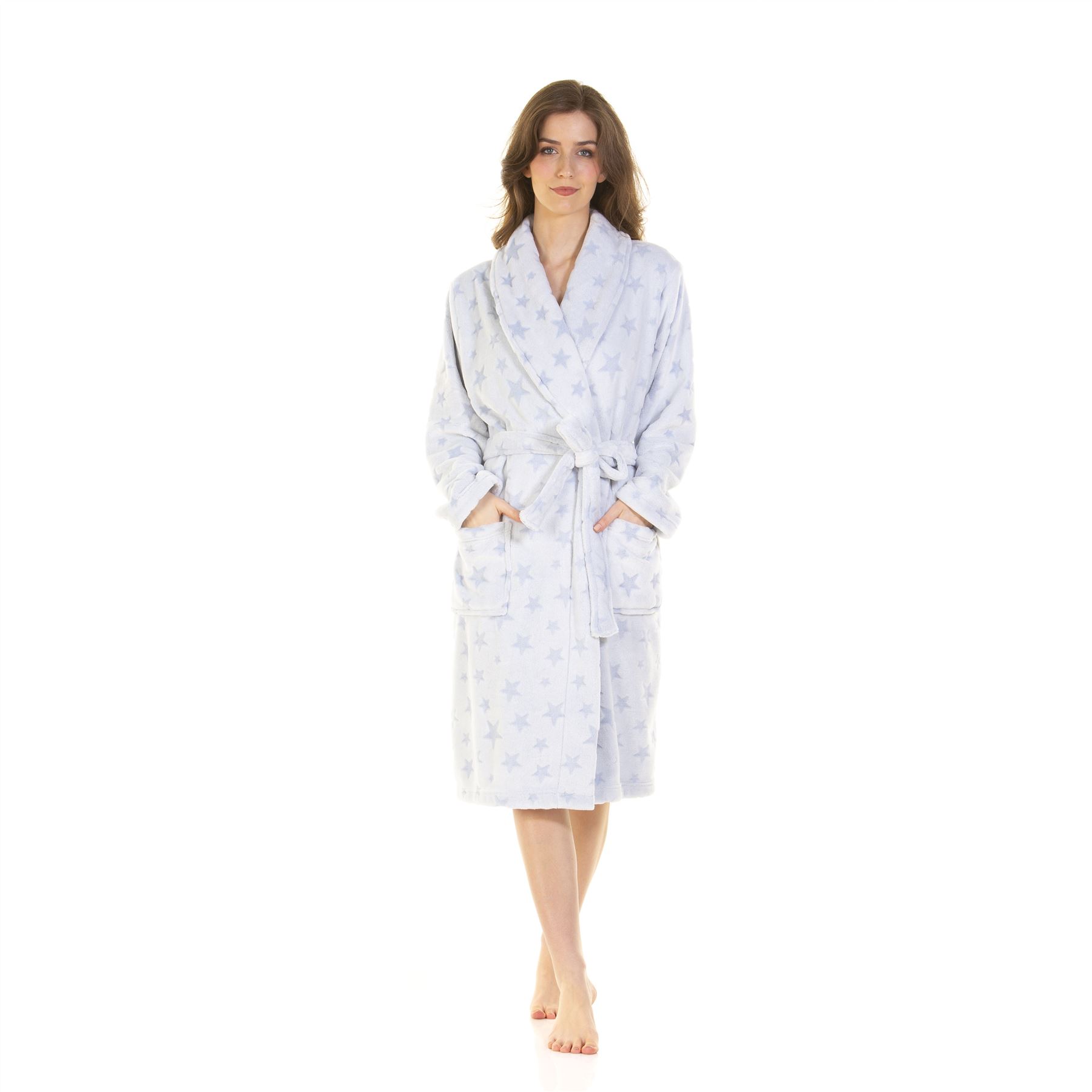Womens Ladies Supersoft Cut Out Fleece Robe Dressing Gown Stars Zebra Size 10-20 - Picture 11 of 20