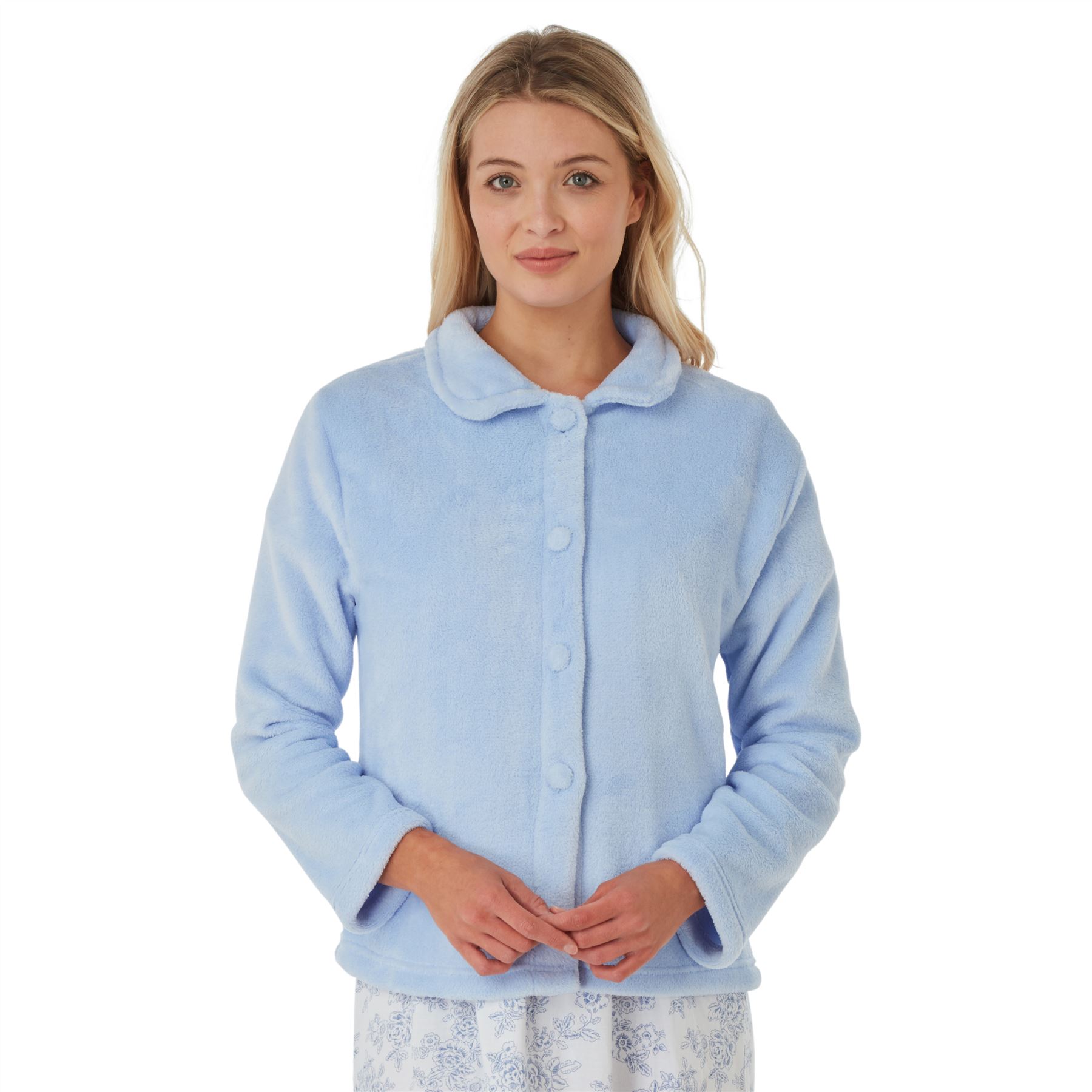 Ladies Button Front Bedjacket Womens Coral Fleece Nightwear Top Size 8-26 - Picture 6 of 9