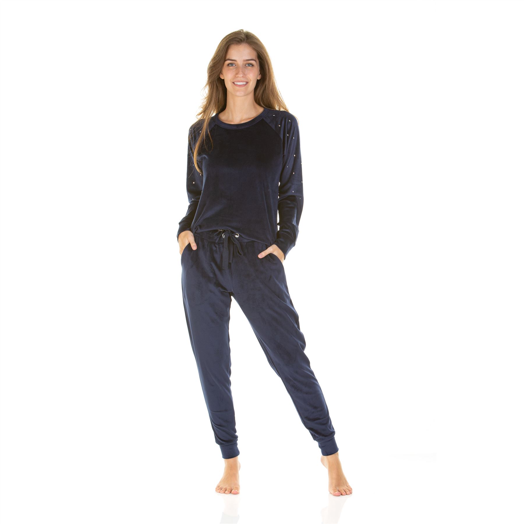 Womens/Ladies Velour Pyjamas Diamond Sequin Pyjama Set Size 8-22 - Picture 21 of 34