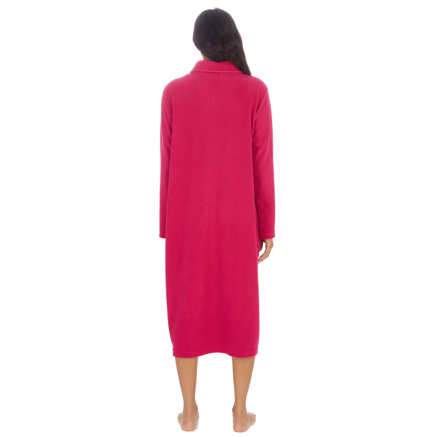 Ladies Button Housecoat Robe Longer Length Fleece Dressing Gown - Picture 38 of 40