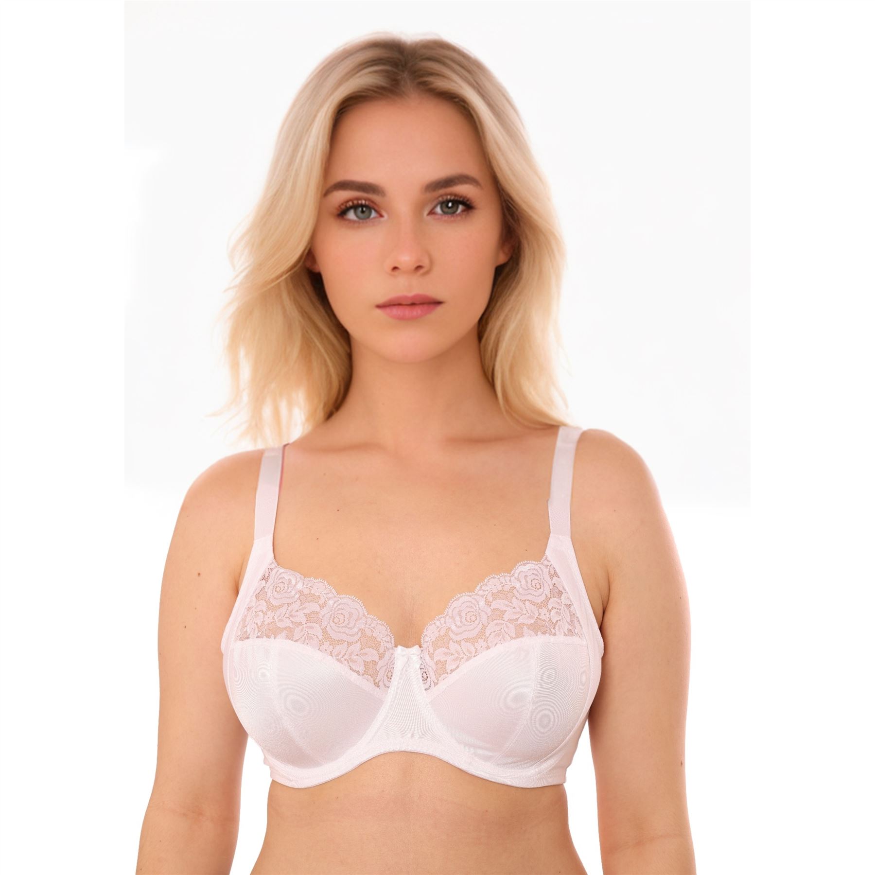 Gemm Dessous Vollschalen BH ohne Bügel ungepolstert Satin Blumen Spitze weiß - Bild 11 von 20