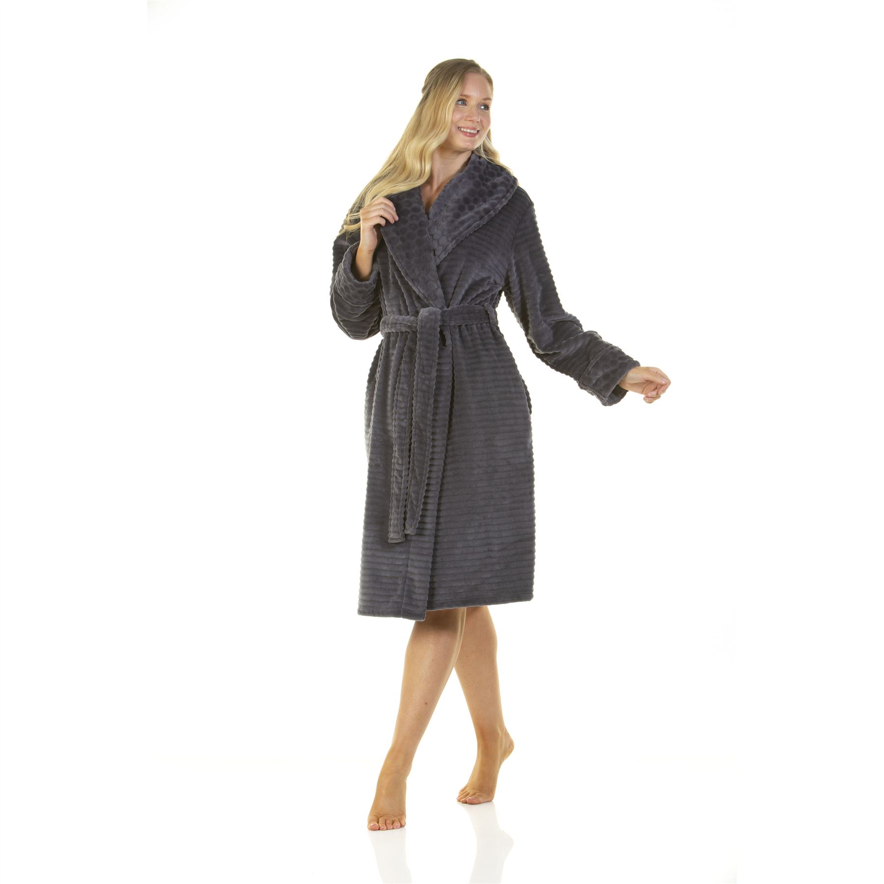 Womens Dressing Gown Ladies Cut Out Shawl Collar Fleece Super Soft Robe UK 10-20 - Picture 20 of 31