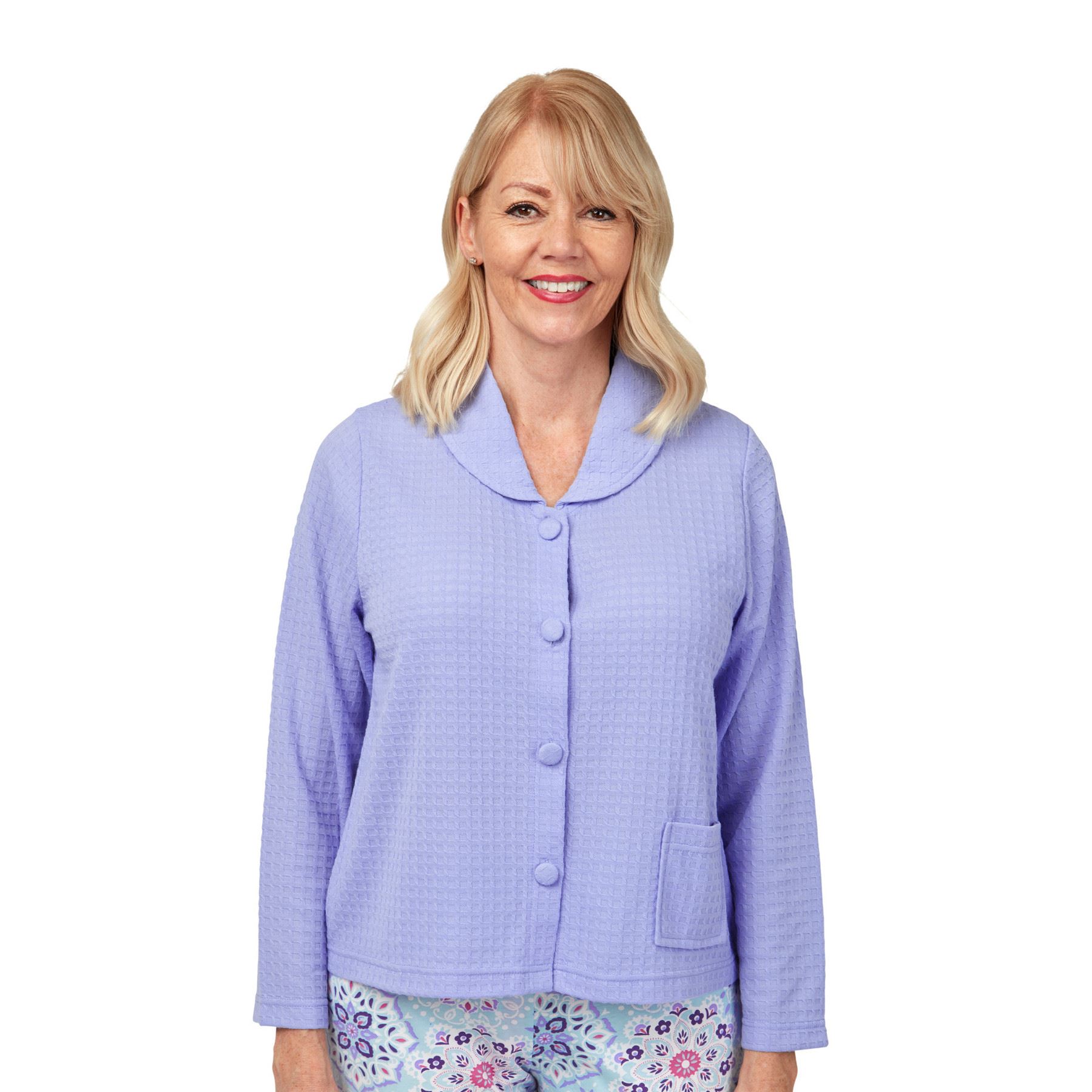 Ladies Button Through Bedjacket Womens Lightweight Waffle Nightwear Top - Picture 2 of 5