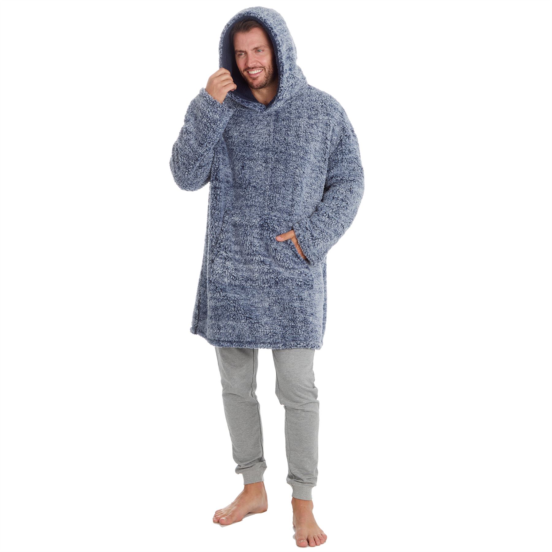 Mens Sherpa Fleece Hoodie Adults Frosted Oversized Warm Winter Nightwear - Picture 12 of 15