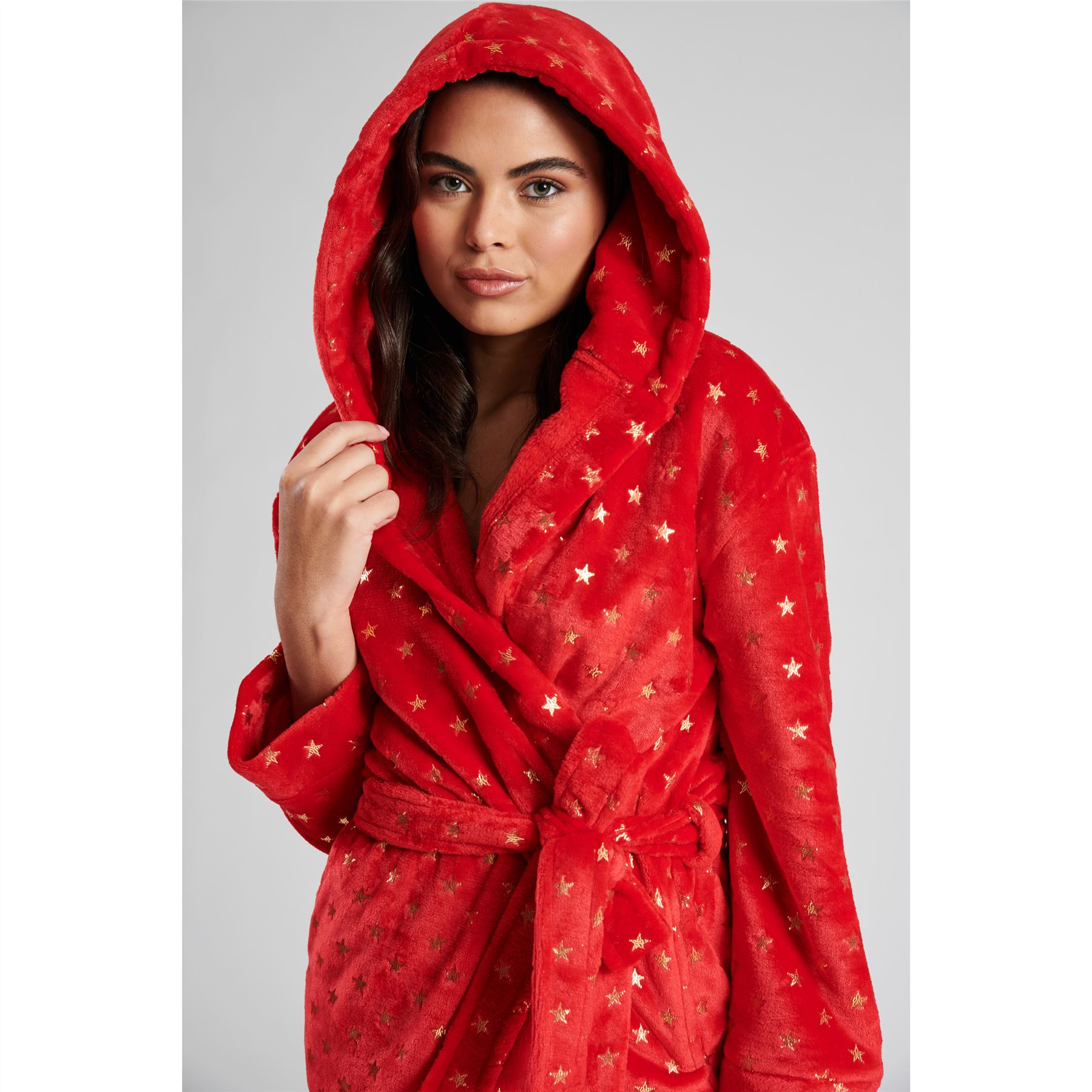 Ladies Super Soft Hooded Fleece Robe Dressing Gown - Picture 65 of 75