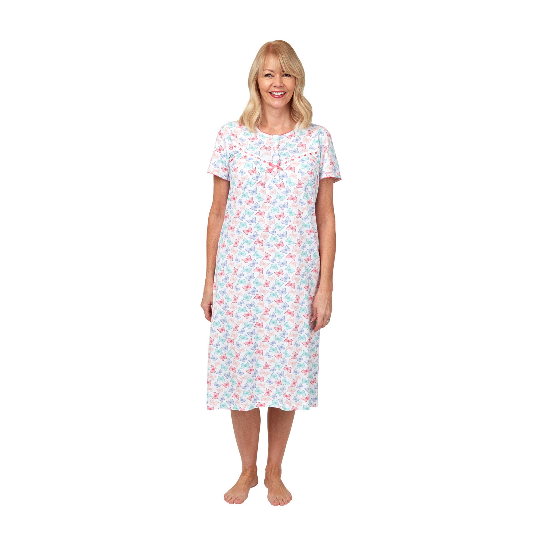 Womens 100% Cotton Nightdress Ladies Short Sleeve Nightie White Size 12-26 - Picture 3 of 4