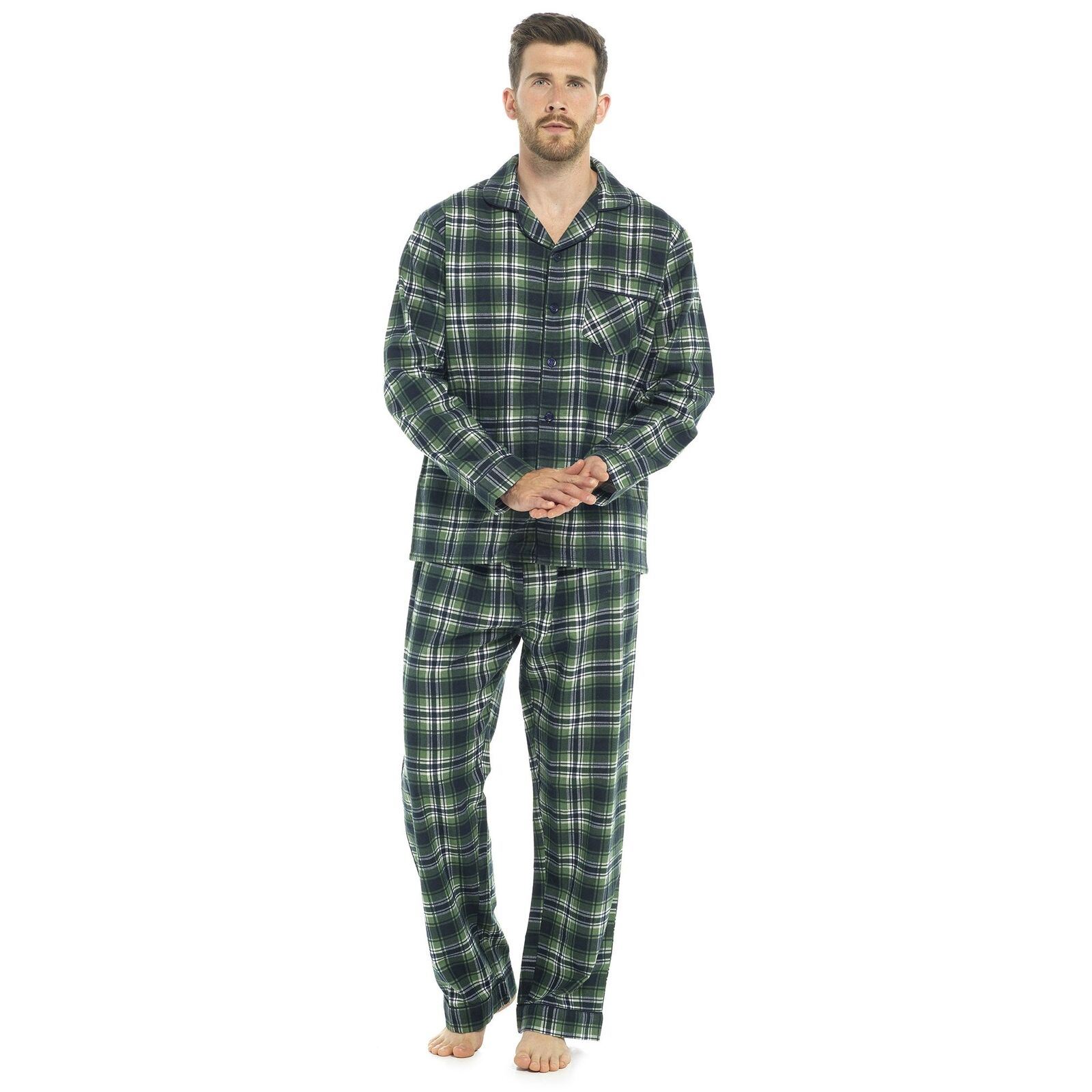 Herren-Pyjama-Set aus 100 % gebürstete Baumwolle Flanell kariert gestreift traditionelle PJs - Bild 23 von 28