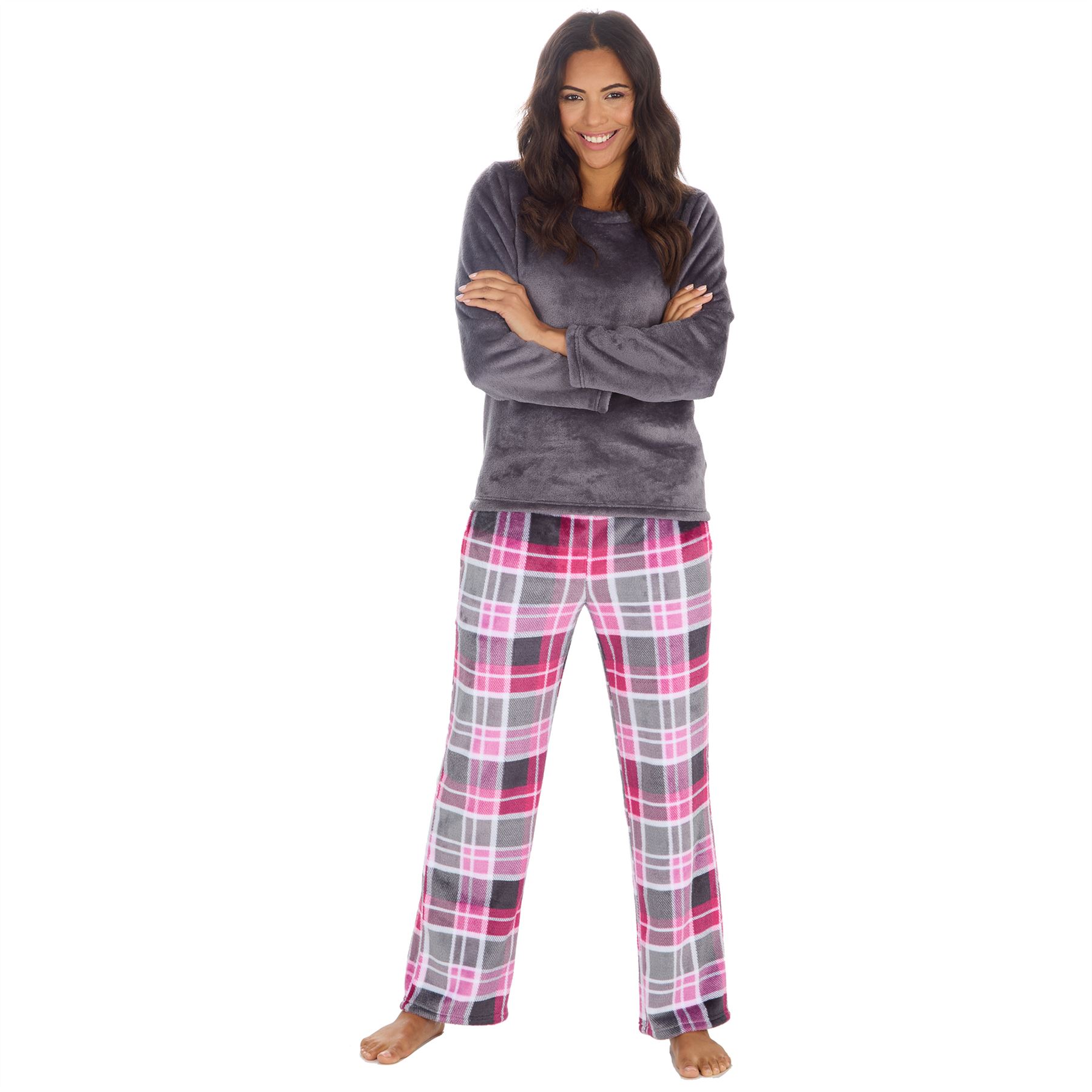 Womens Fleece Pyjamas Ladies Lounge Pyjama Nightwear Set Size 8-22 - Picture 35 of 40