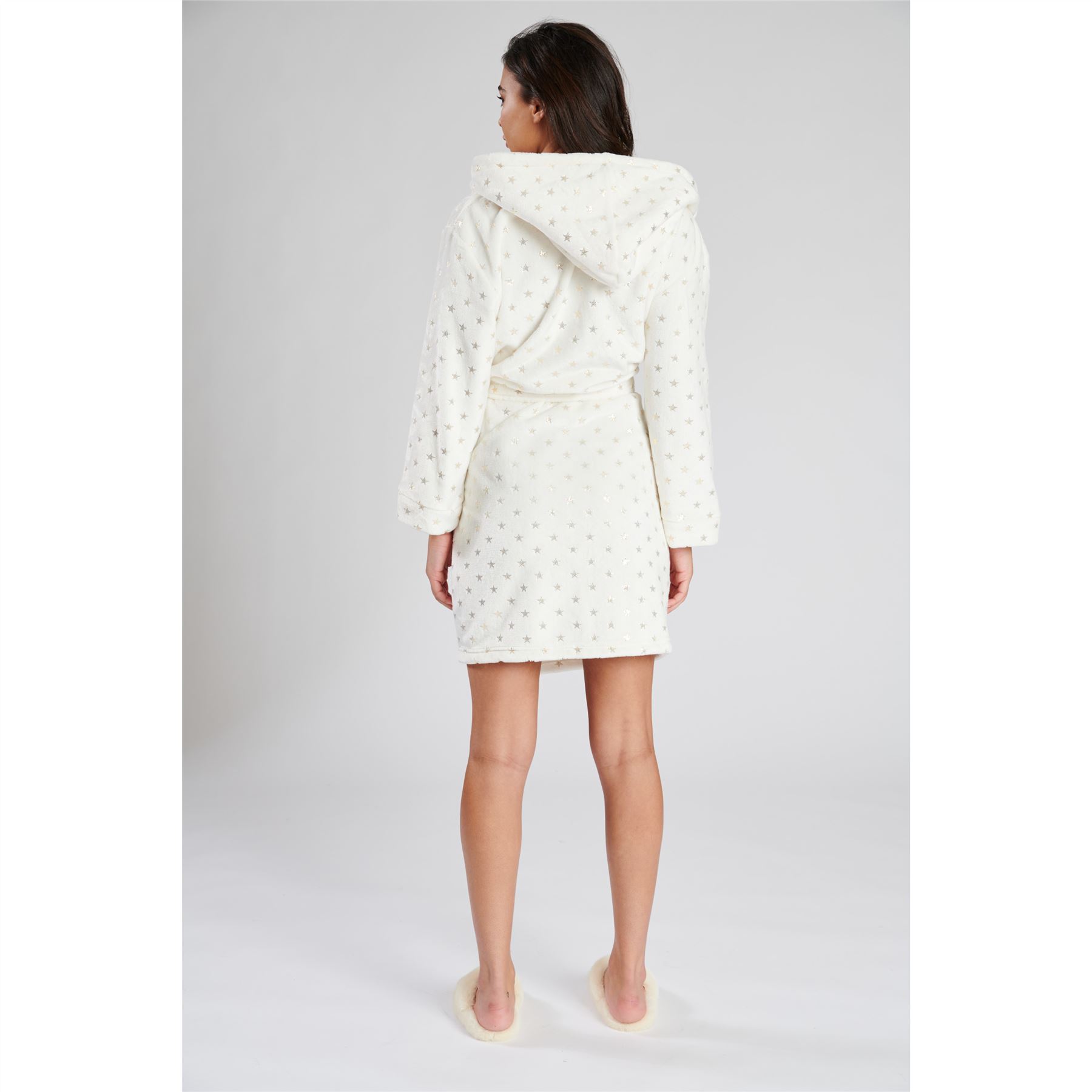 Ladies Super Soft Hooded Fleece Robe Dressing Gown - Picture 51 of 75