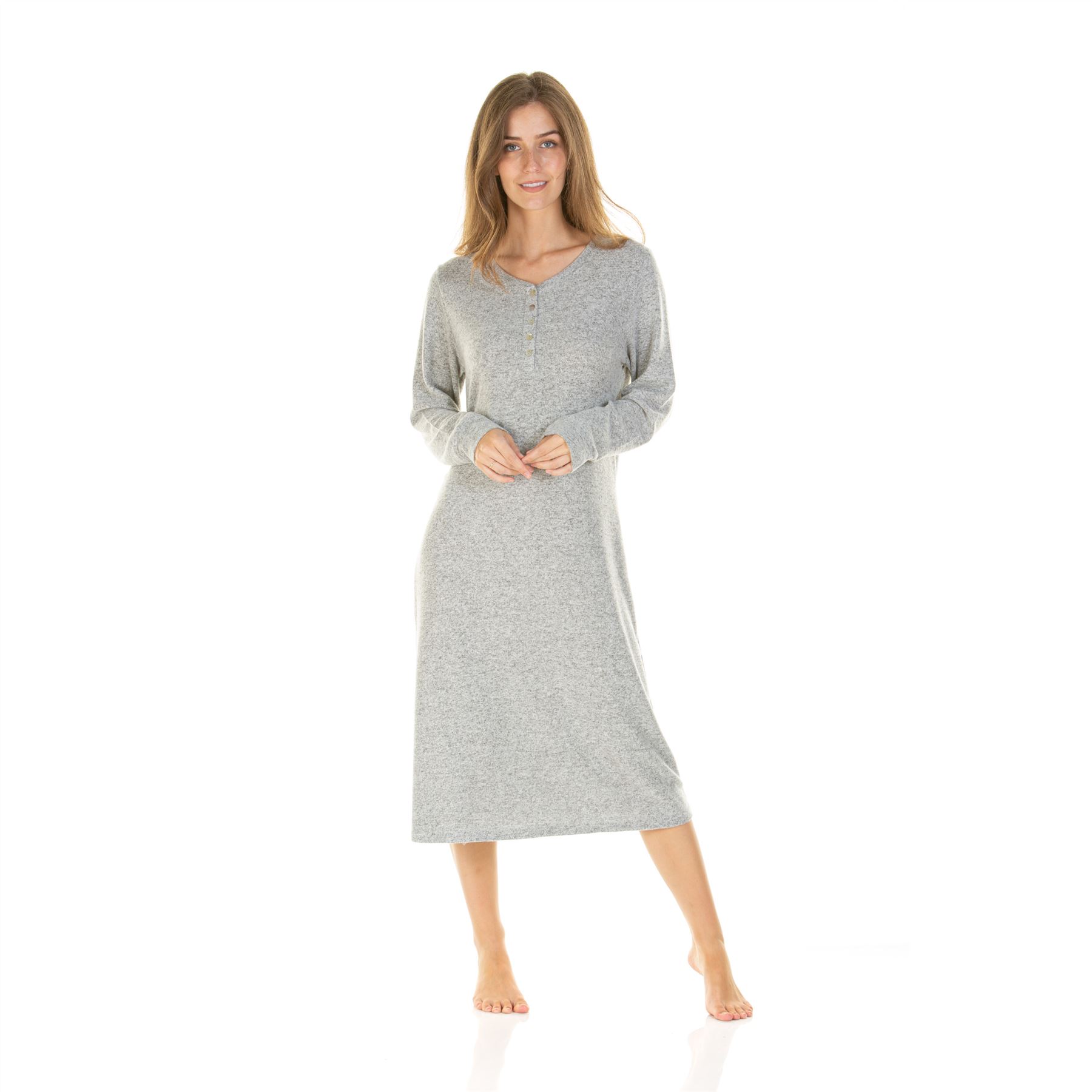 Womens Ladies Brushed Long Sleeve Nightdress Nightie Size 8-22 - Picture 22 of 33