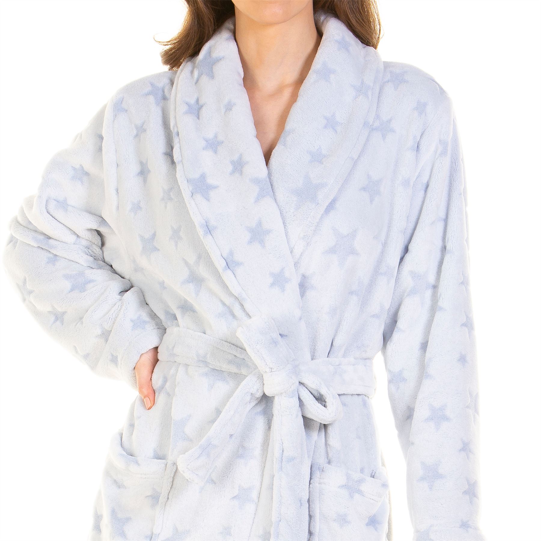 Womens Ladies Supersoft Cut Out Fleece Robe Dressing Gown Stars Zebra Size 10-20 - Picture 15 of 20