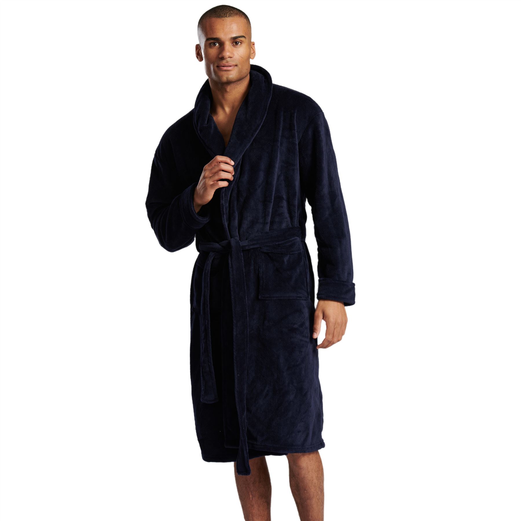 Bata lisa con cuello chal cálido polar suave para hombre - Imagen 19 de 23