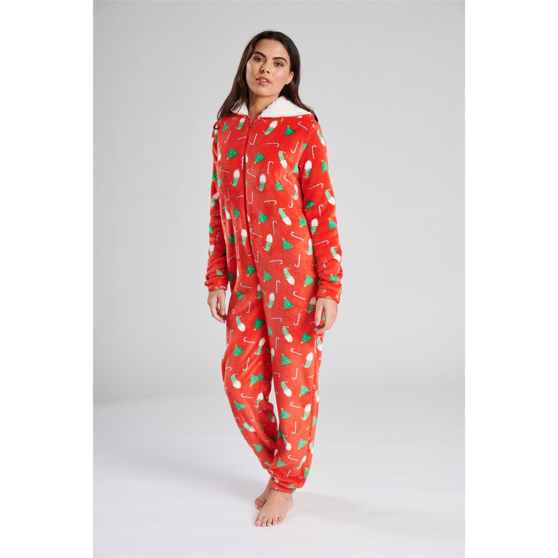 Ladies Christmas Fleece All In One Adult Womens Jumpsuit Xmas Pyjamas Size 8-22 - Picture 14 of 22
