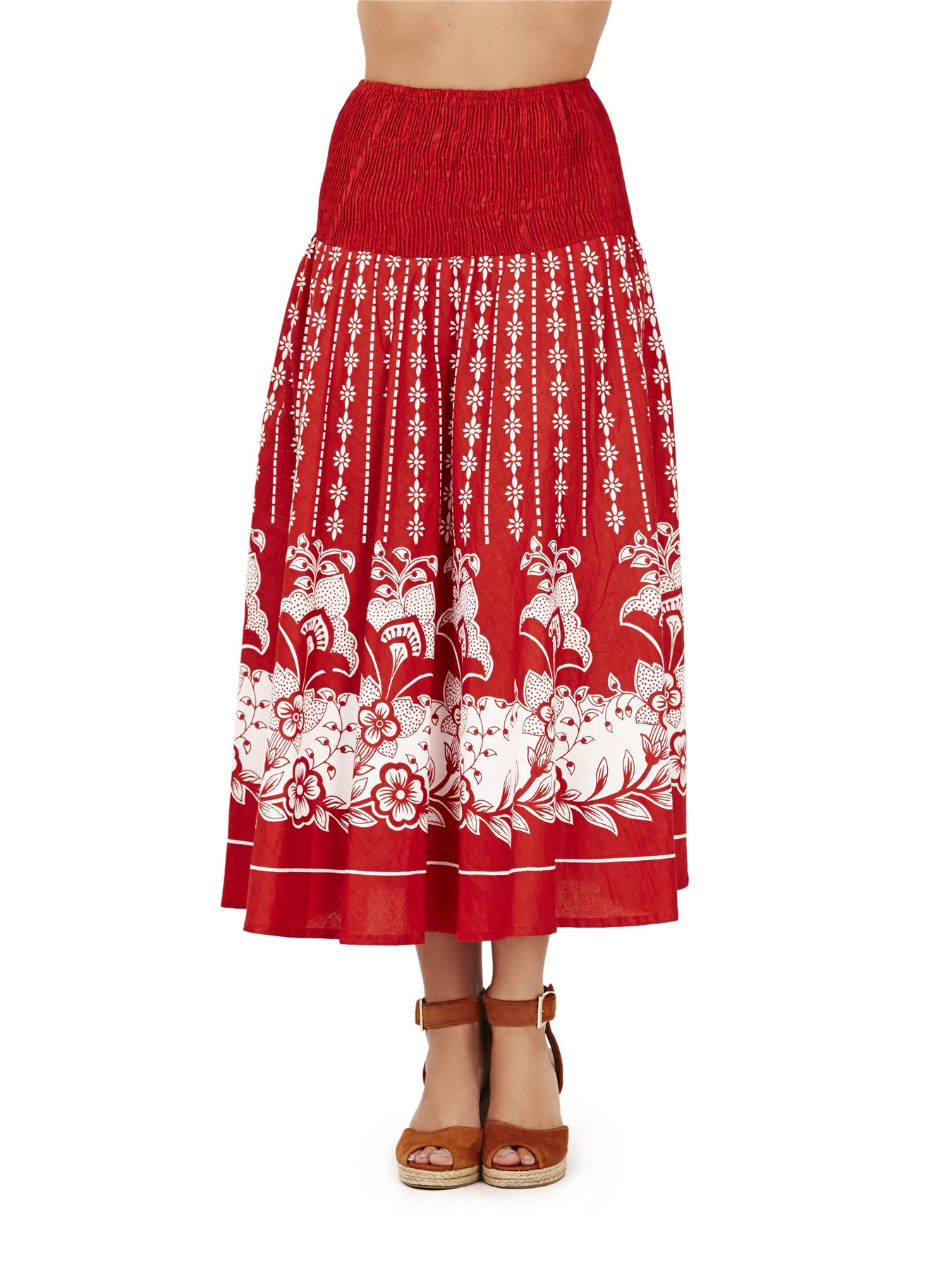 Ladies 100/% Cotton Summer//Beach 2 in 1 Strapless Red Floral Sun Dress Skirt