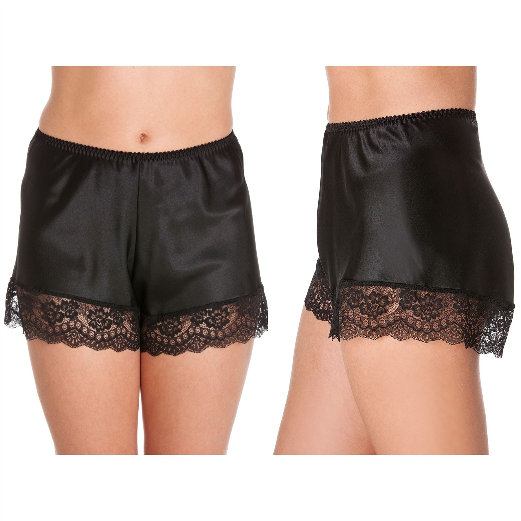 Satin French Knickers Ladies Deep Lace Silky Shorts Briefs Sexy Pyjamas - Picture 12 of 21
