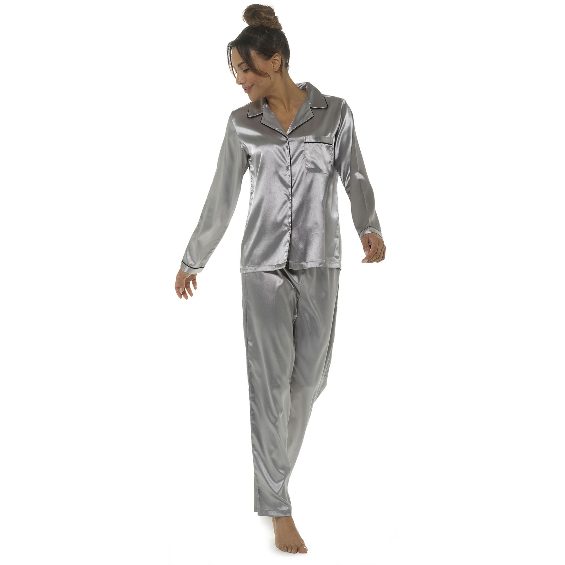 Pijamas de satén manga larga para dama/mujer PJs talla 8-22 - Imagen 4 de 5
