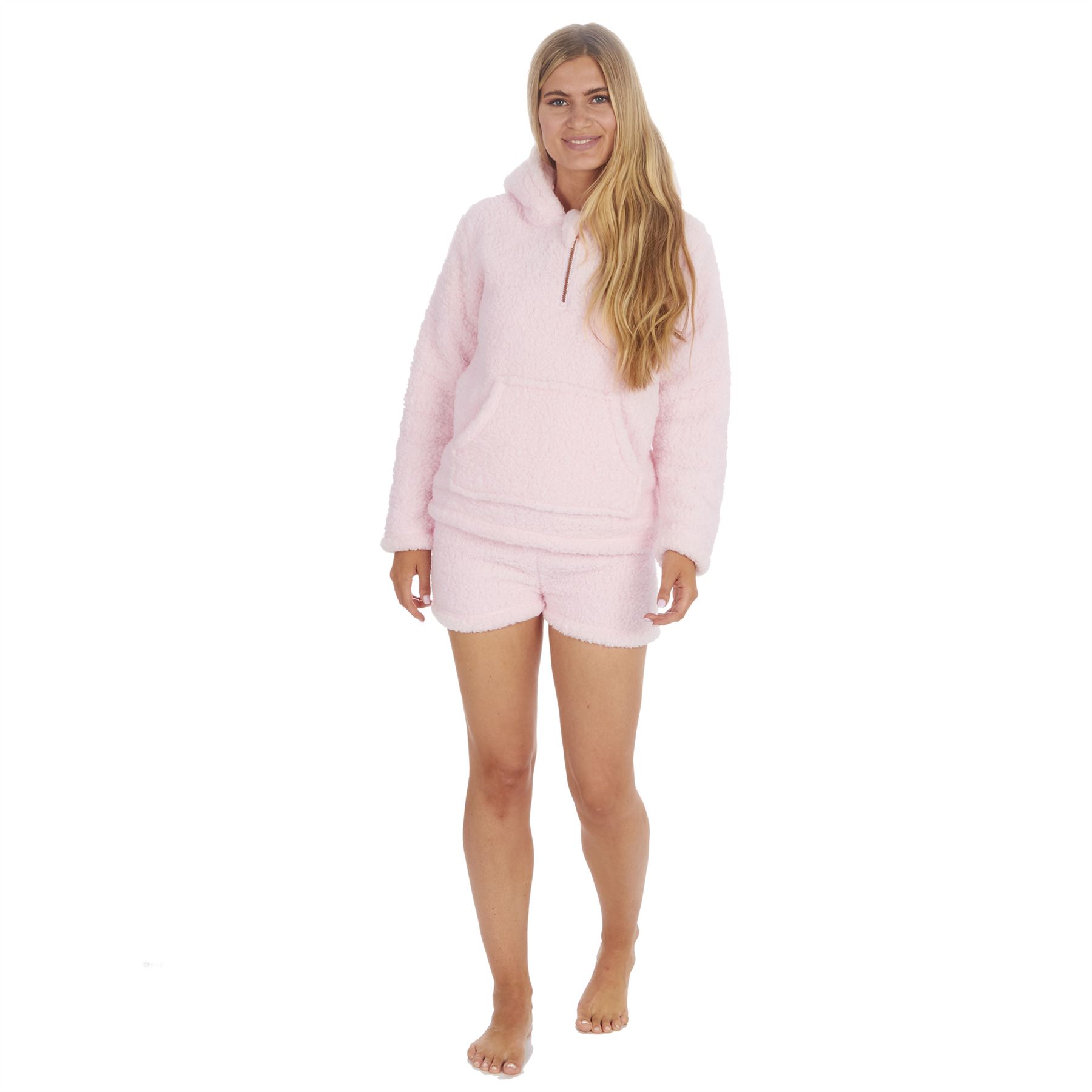 Damen weicher dicker Sherpa Kapuze Borg Fleece Hoodie Pullover Hoody Lounge Top - Bild 15 von 15