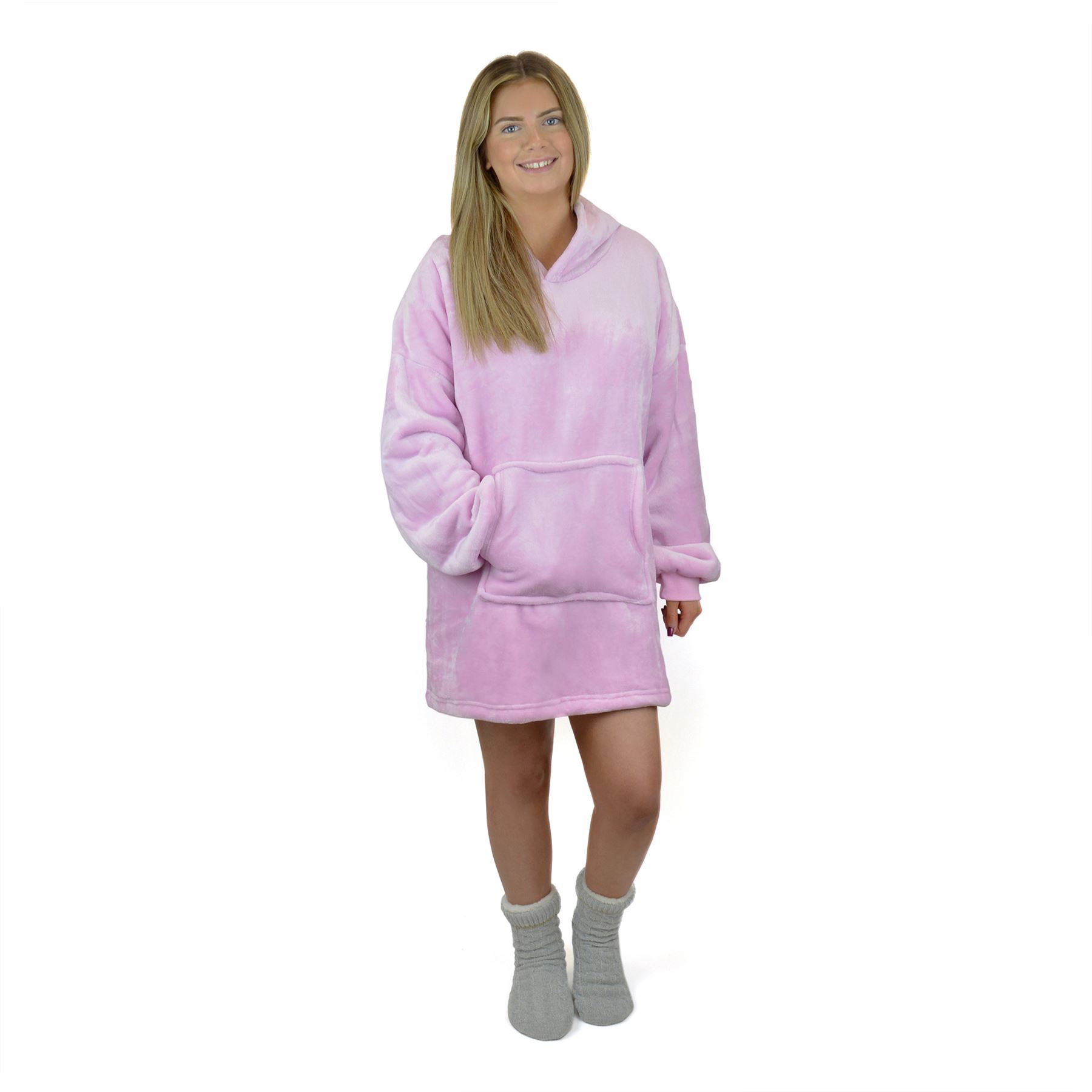 Ladies Oversized Sherpa Fleece Lined Hooded Blanket Warm Winter Adult Hoodie - Picture 6 of 11