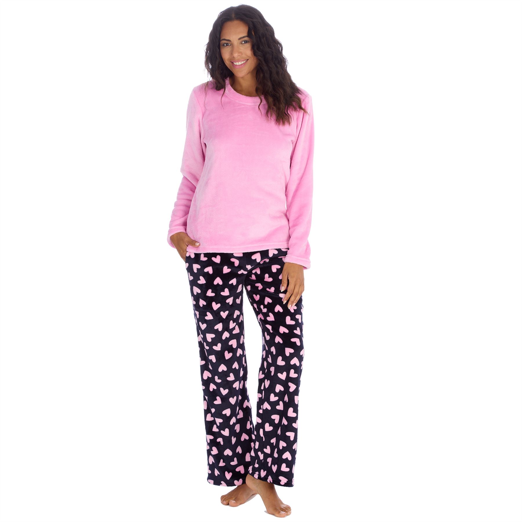Womens Fleece Pyjamas Ladies Lounge Pyjama Nightwear Set Size 8-22 - Picture 19 of 40
