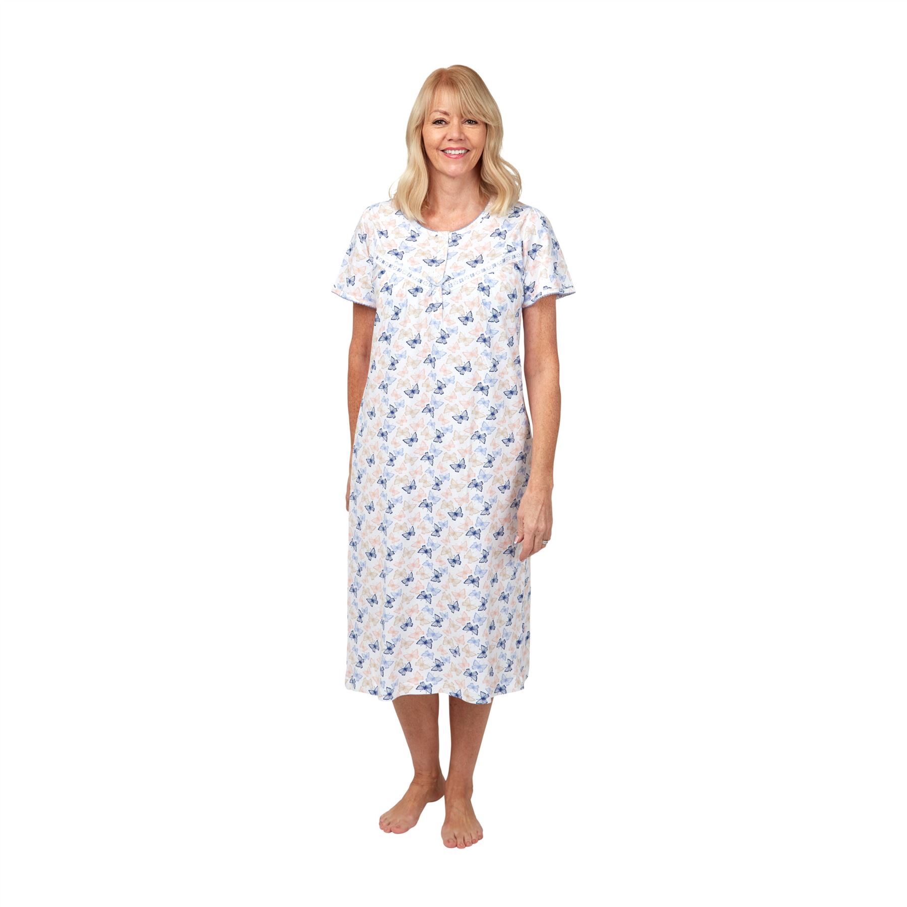 Womens 100% Cotton Nightdress Ladies Short Sleeve Nightie White Size 12-26 - Picture 2 of 4