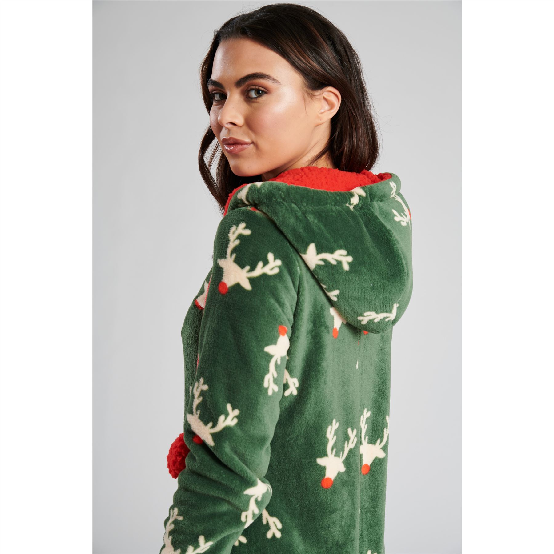 Ladies Christmas Fleece All In One Adult Womens Jumpsuit Xmas Pyjamas Size 8-22 - Picture 6 of 22