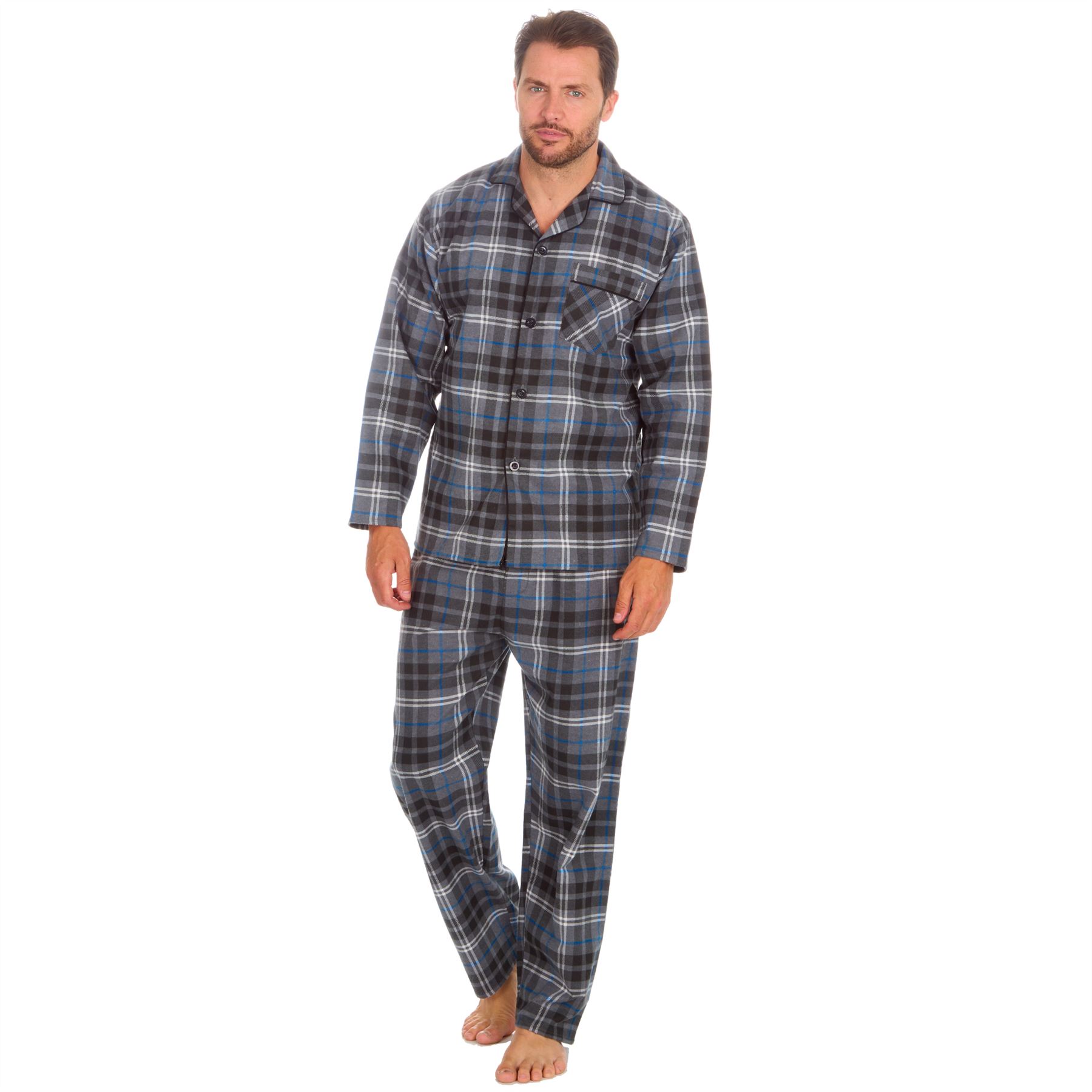 Mens Flannel Pyjamas 100% Brushed Cotton Check Pajama Set Traditional PJs - Picture 15 of 25