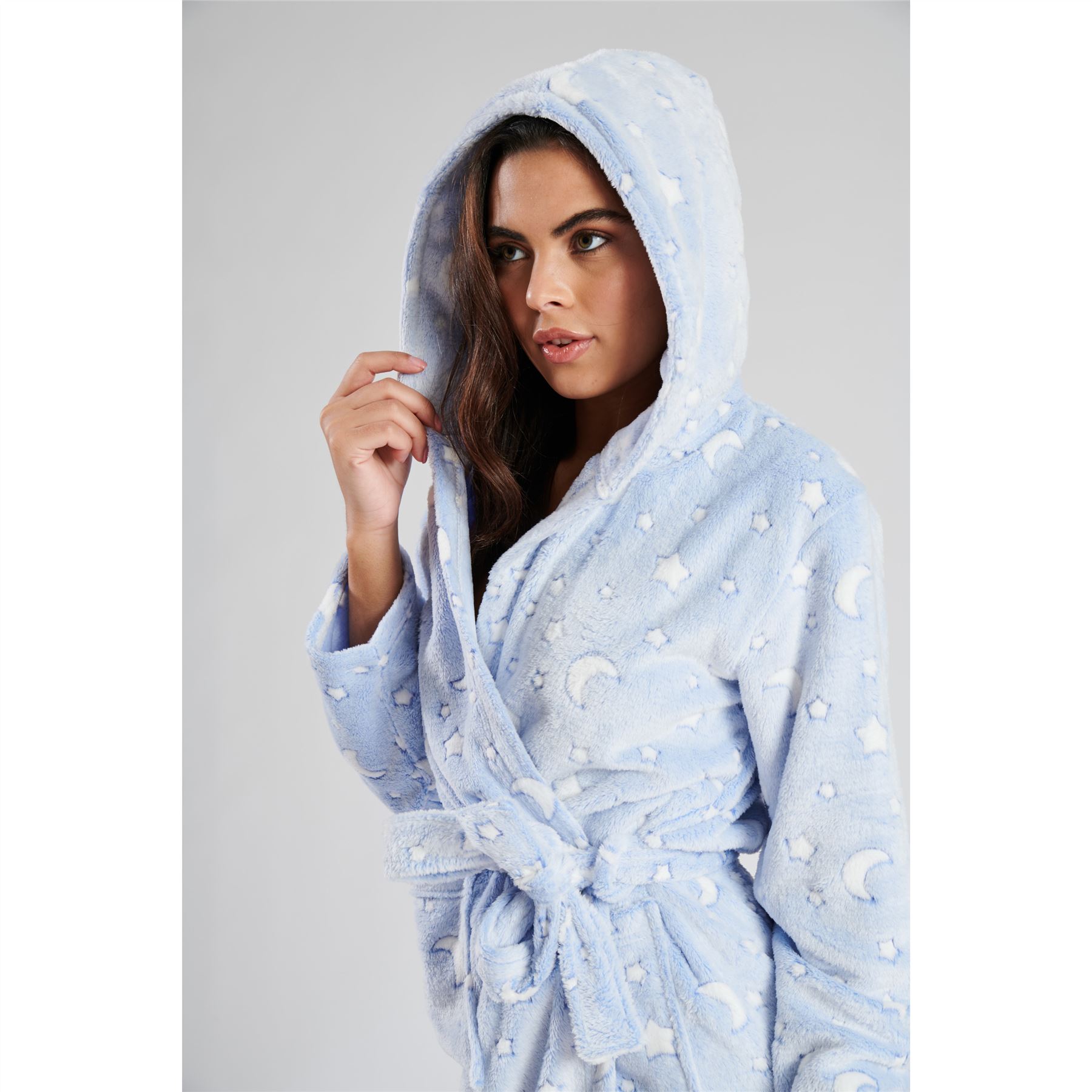 Ladies Super Soft Hooded Fleece Robe Dressing Gown - Picture 44 of 75