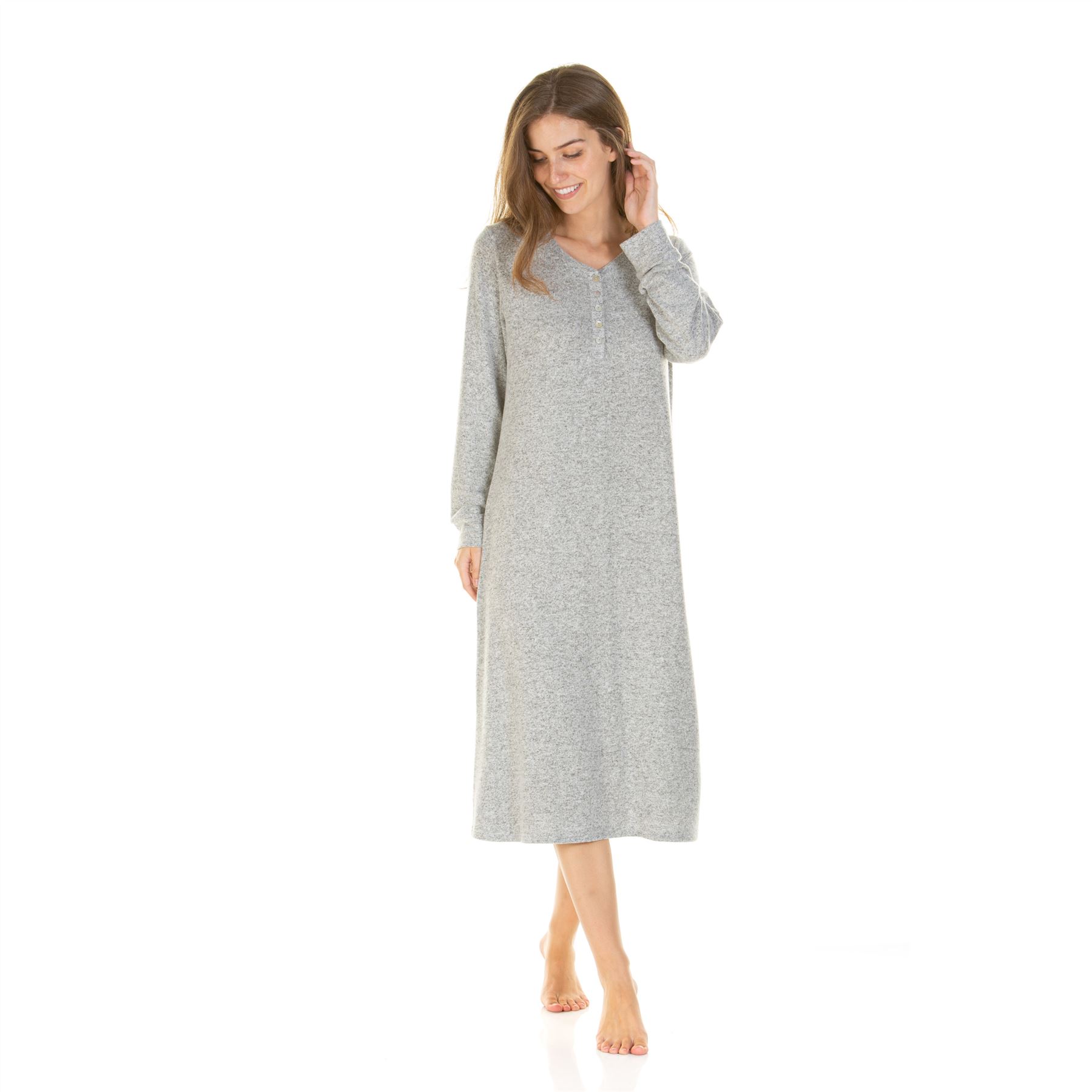 Womens Ladies Brushed Long Sleeve Nightdress Nightie Size 8-22 - Picture 23 of 33