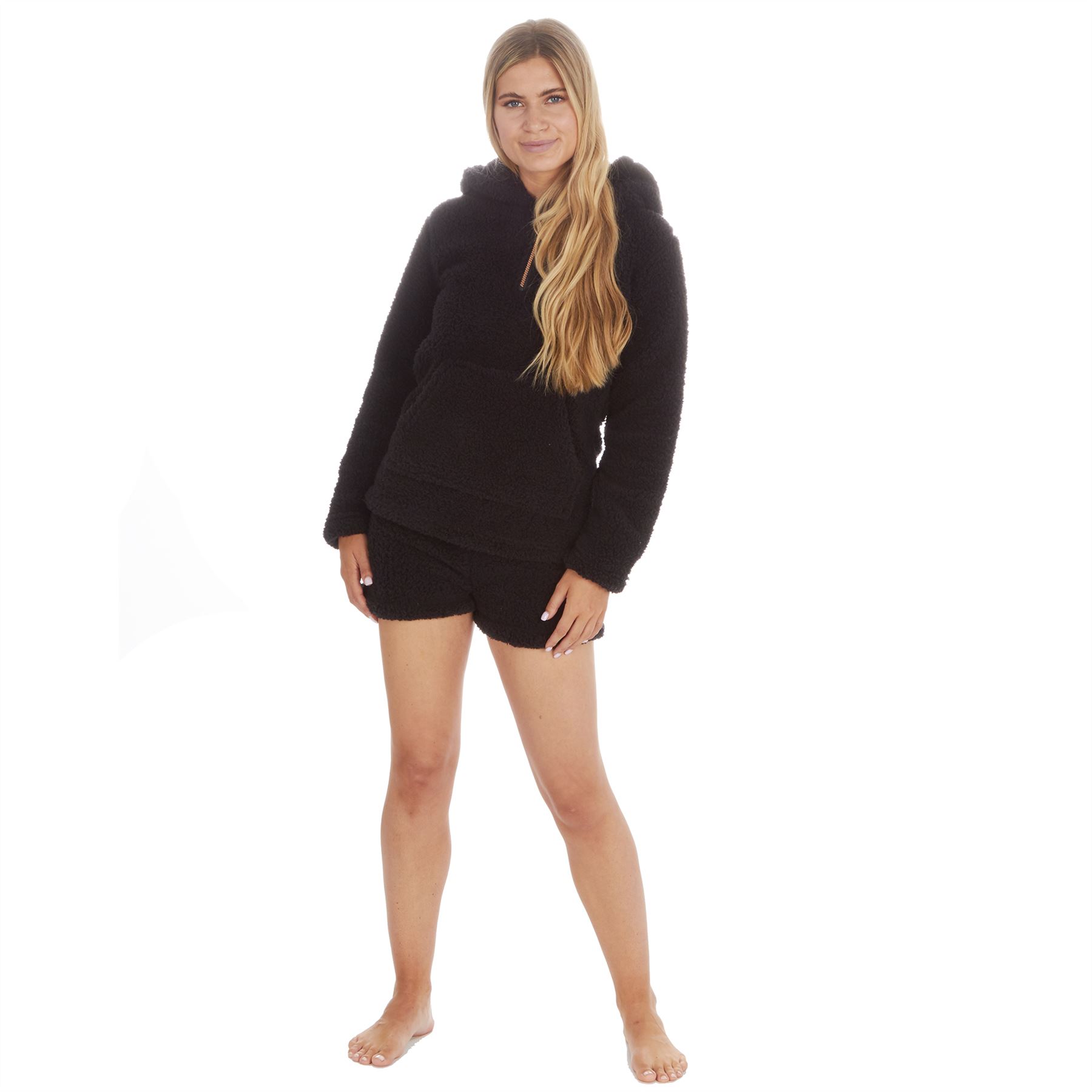 Damen weicher dicker Sherpa Kapuze Borg Fleece Hoodie Pullover Hoody Lounge Top - Bild 4 von 15