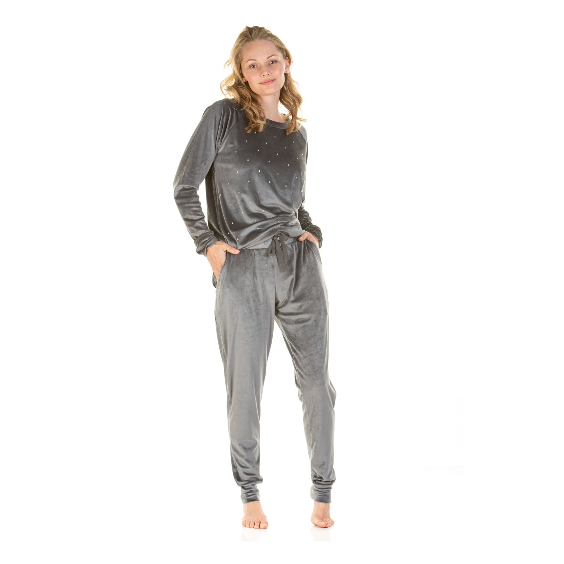 Womens/Ladies Velour Pyjamas Diamond Sequin Pyjama Set Size 8-22 - Picture 16 of 34