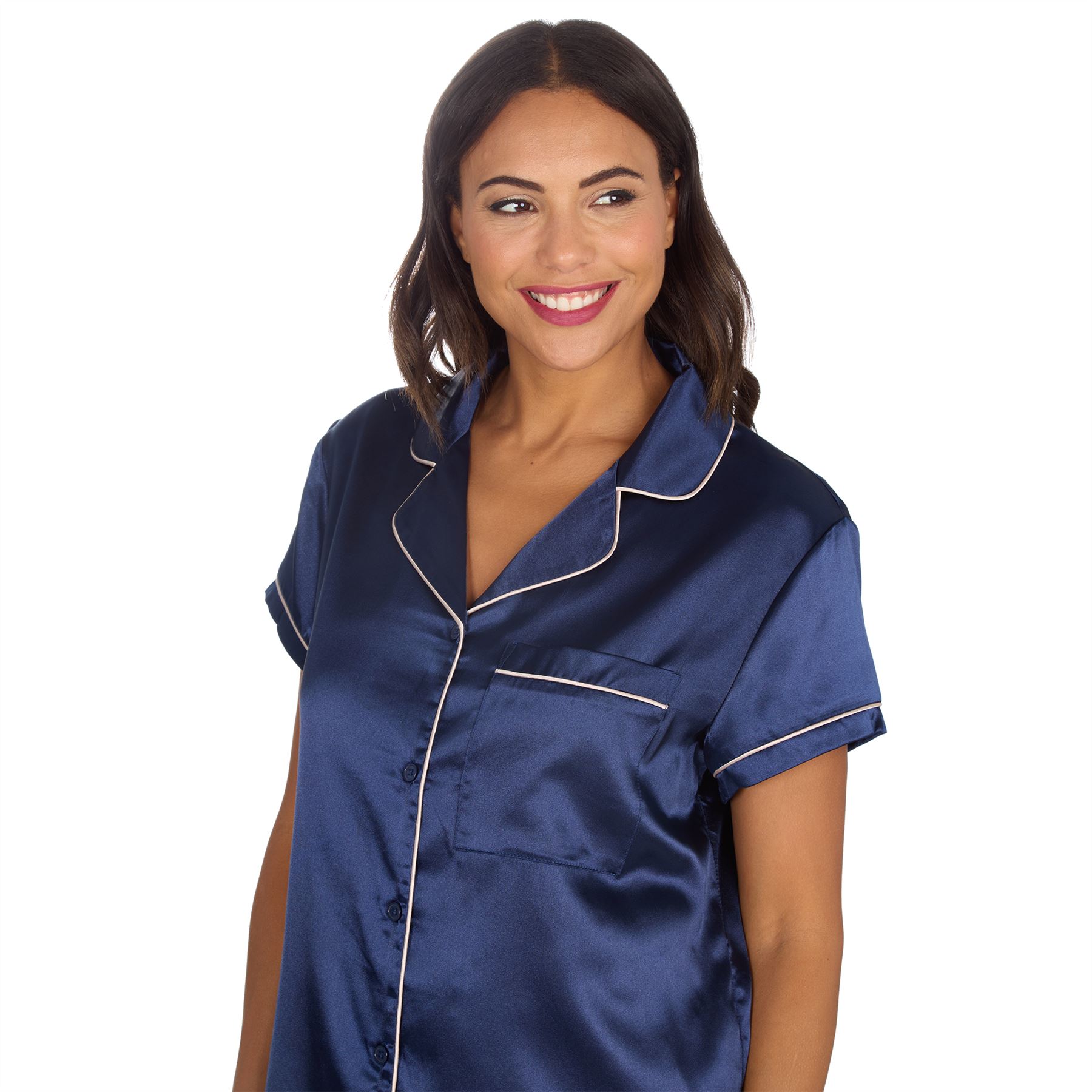 Conjunto de pijama de satén con botones delanteros y pantalones cortos para mujer y mujer talla 10-24 - Imagen 12 de 28