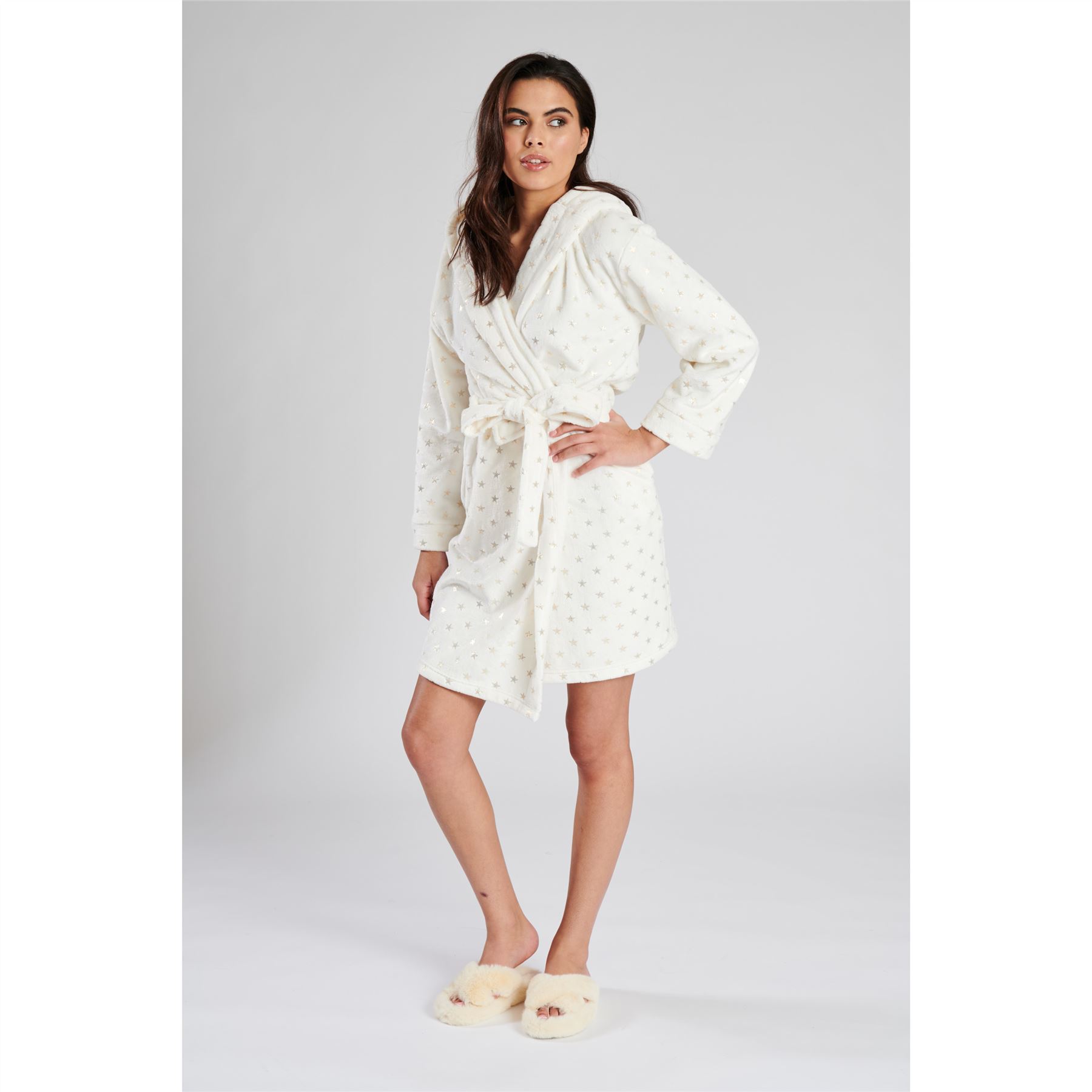 Ladies Super Soft Hooded Fleece Robe Dressing Gown - Picture 52 of 75
