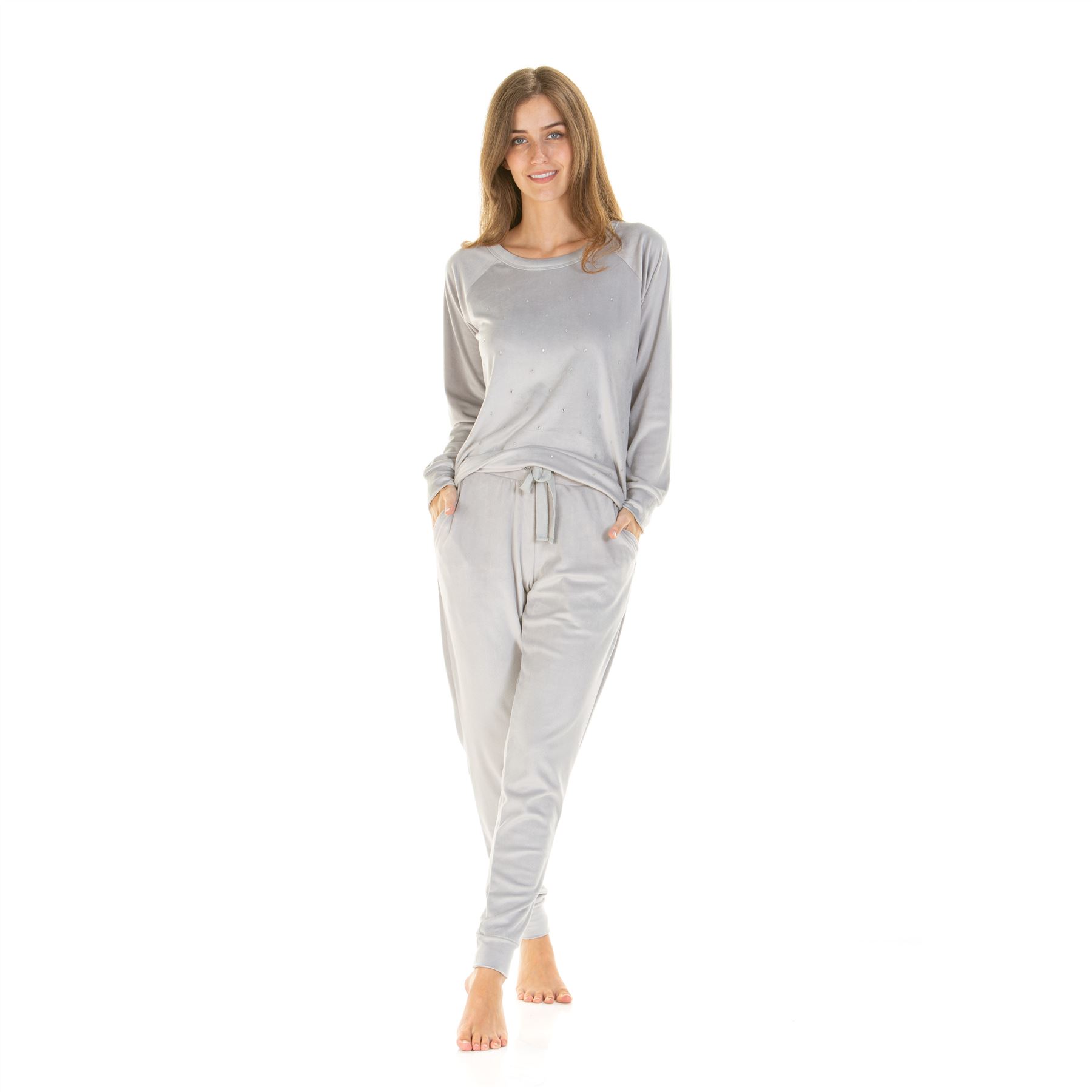 Womens/Ladies Velour Pyjamas Diamond Sequin Pyjama Set Size 8-22 - Picture 20 of 34
