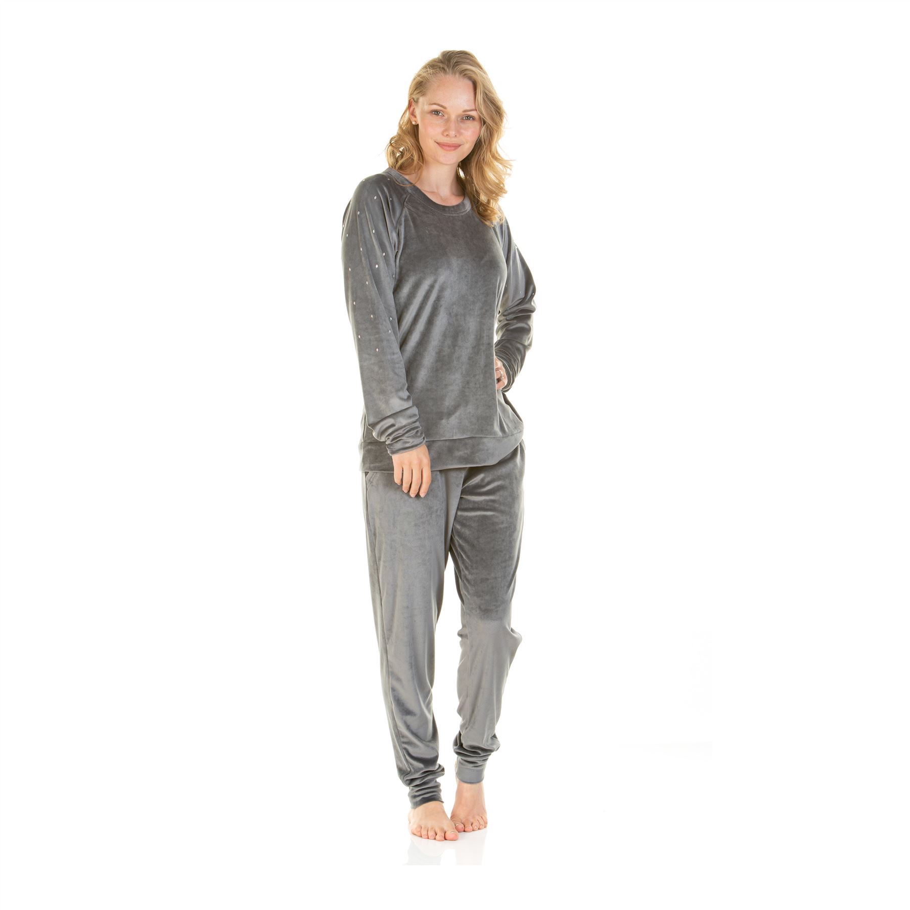 Ladies Velour Pyjamas Diamond Sequin Pyjama Set Size 8-22 - Picture 16 of 37