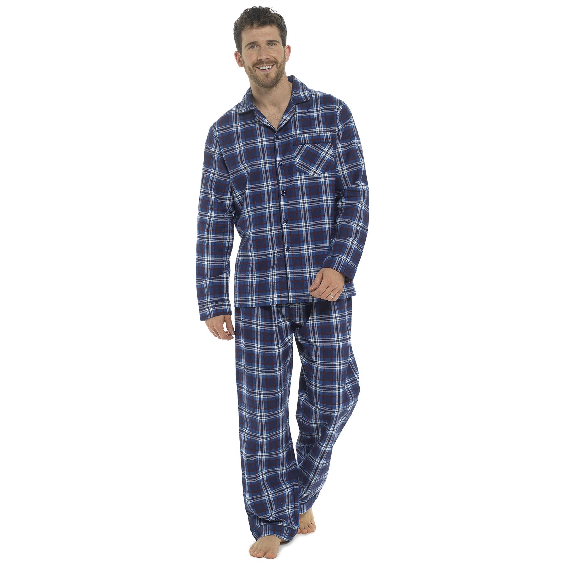 Herren-Pyjama-Set aus 100 % gebürstete Baumwolle Flanell kariert gestreift traditionelle PJs - Bild 17 von 28