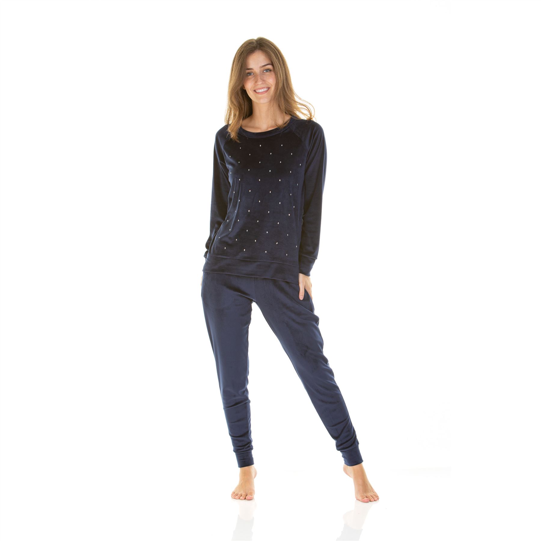 Womens/Ladies Velour Pyjamas Diamond Sequin Pyjama Set Size 8-22 - Picture 23 of 34