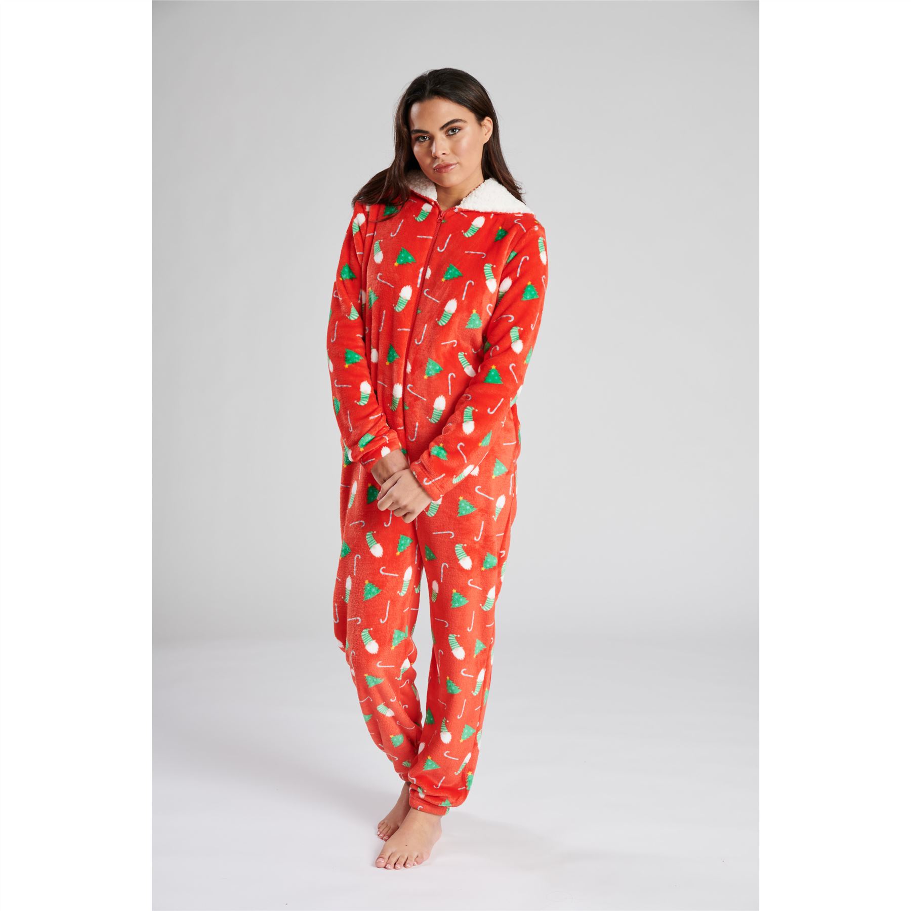 Ladies Christmas Fleece All In One Adult Womens Jumpsuit Xmas Pyjamas Size 8-22 - Picture 13 of 22