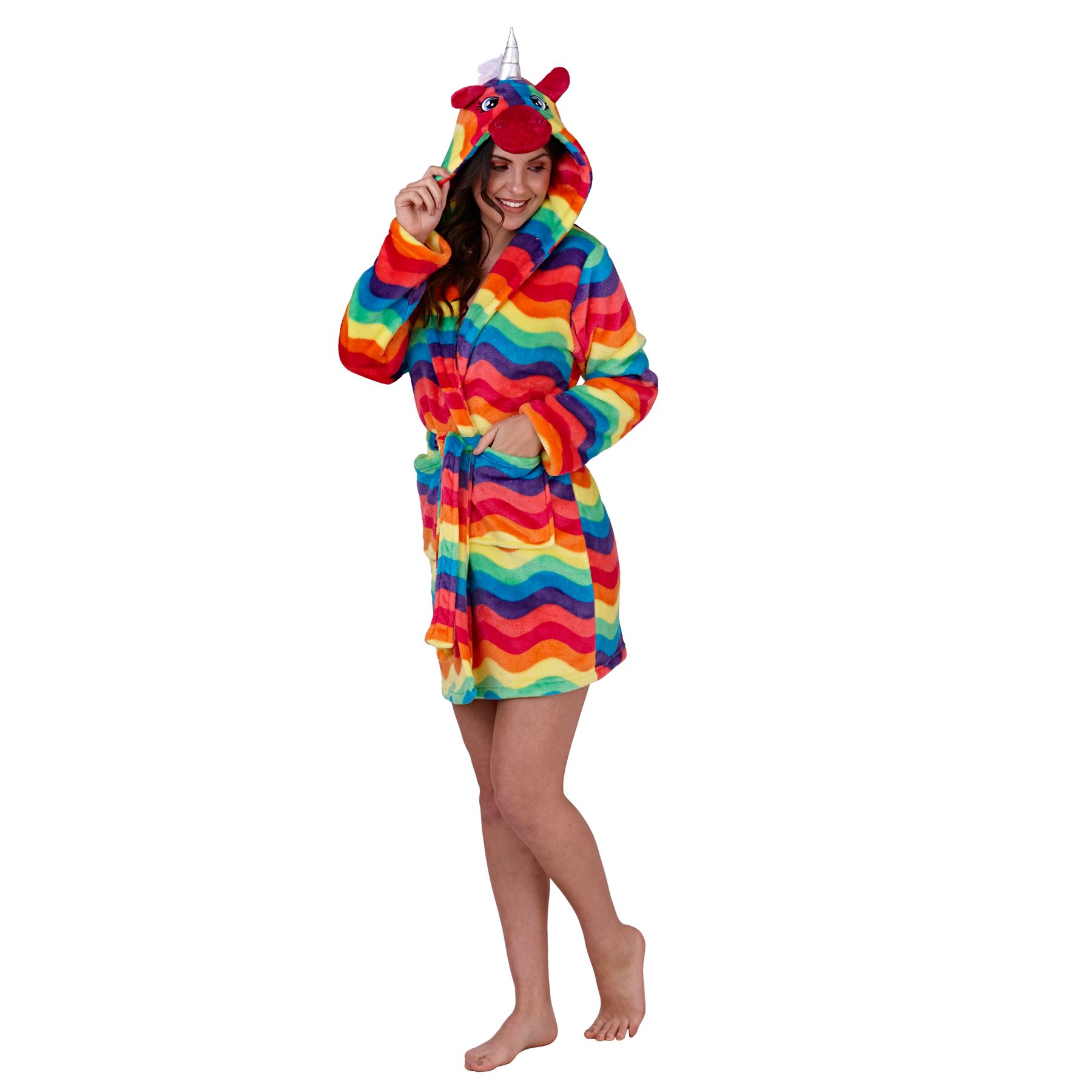 Womens Fleece Robe Dressing Gown With Novelty Hood Ladies Girls Size 8-22 - Picture 24 of 75