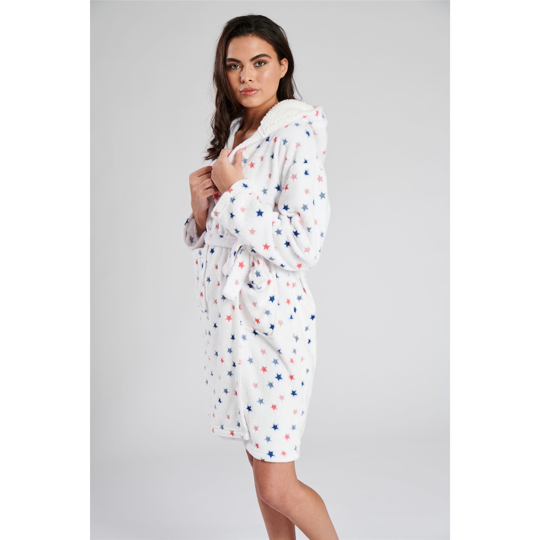 Ladies Super Soft Hooded Fleece Robe Dressing Gown - Picture 72 of 75
