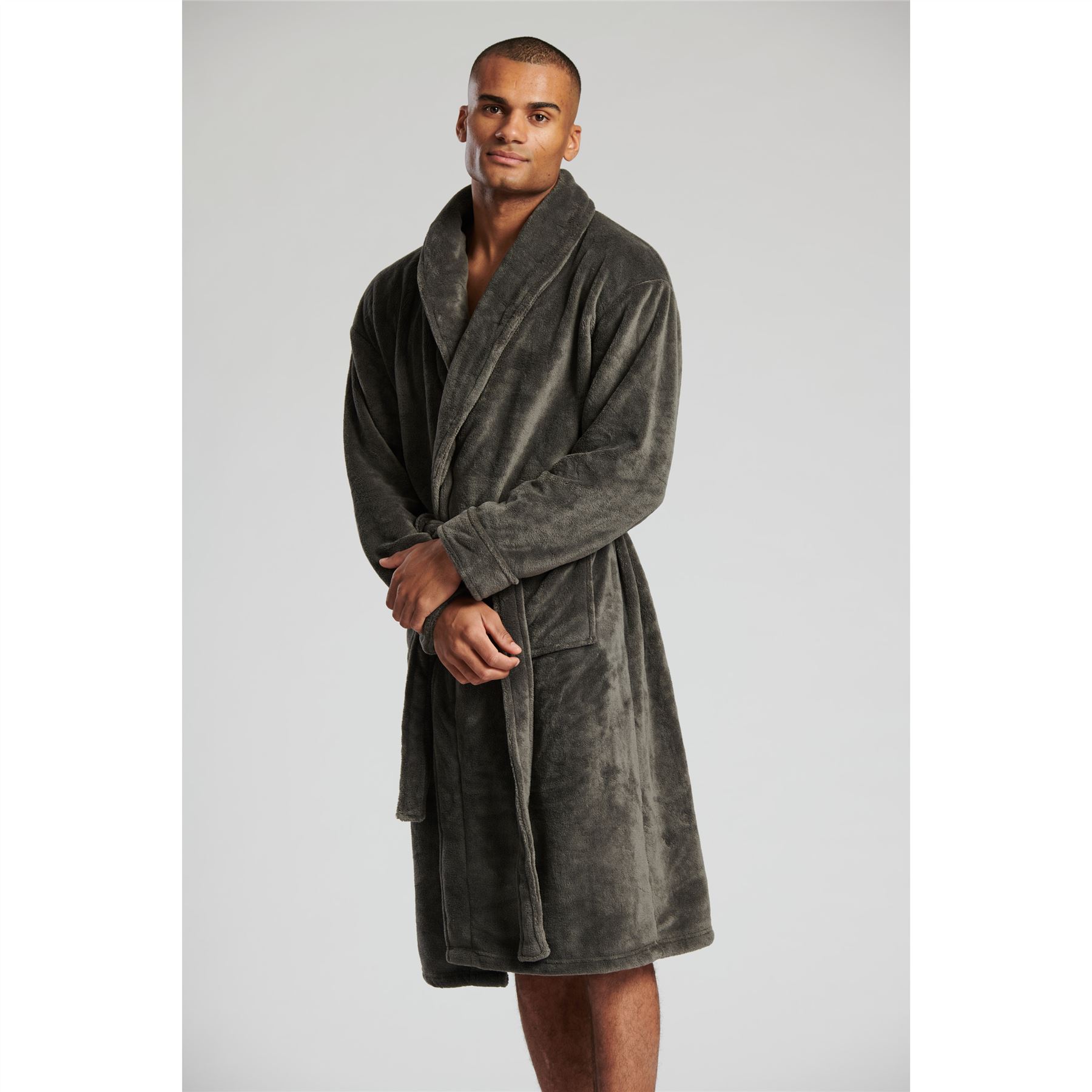 Bata lisa con cuello chal cálido polar suave para hombre - Imagen 16 de 23