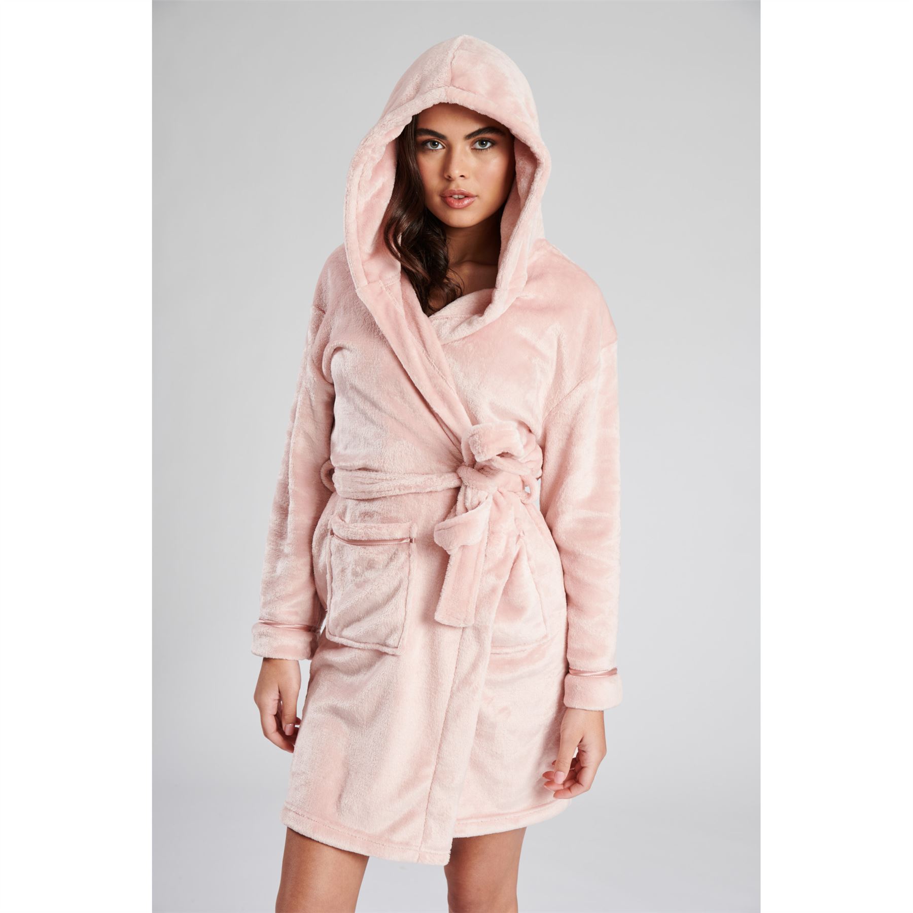 Ladies Super Soft Hooded Fleece Robe Dressing Gown - Picture 20 of 75