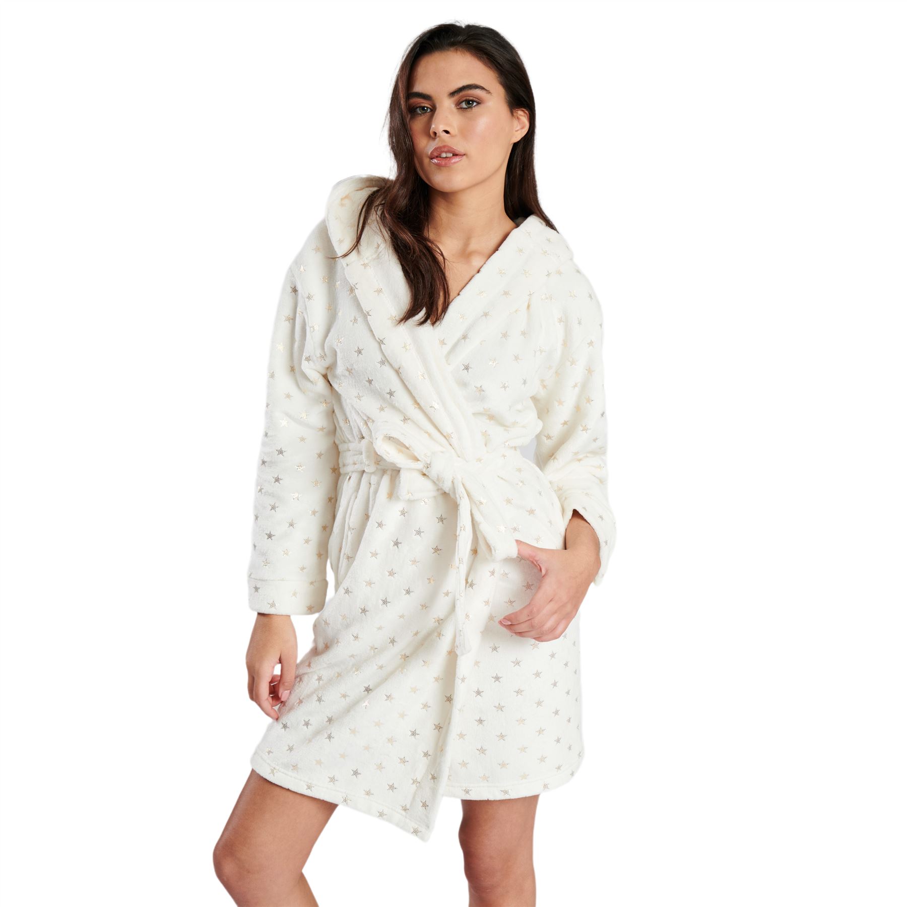 Ladies Super Soft Hooded Fleece Robe Dressing Gown - Picture 48 of 75